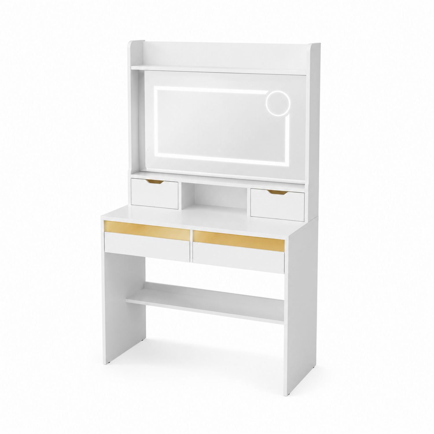 Toaletka z lustrem LED MDF Biały/Złoty-Raumstilcraft