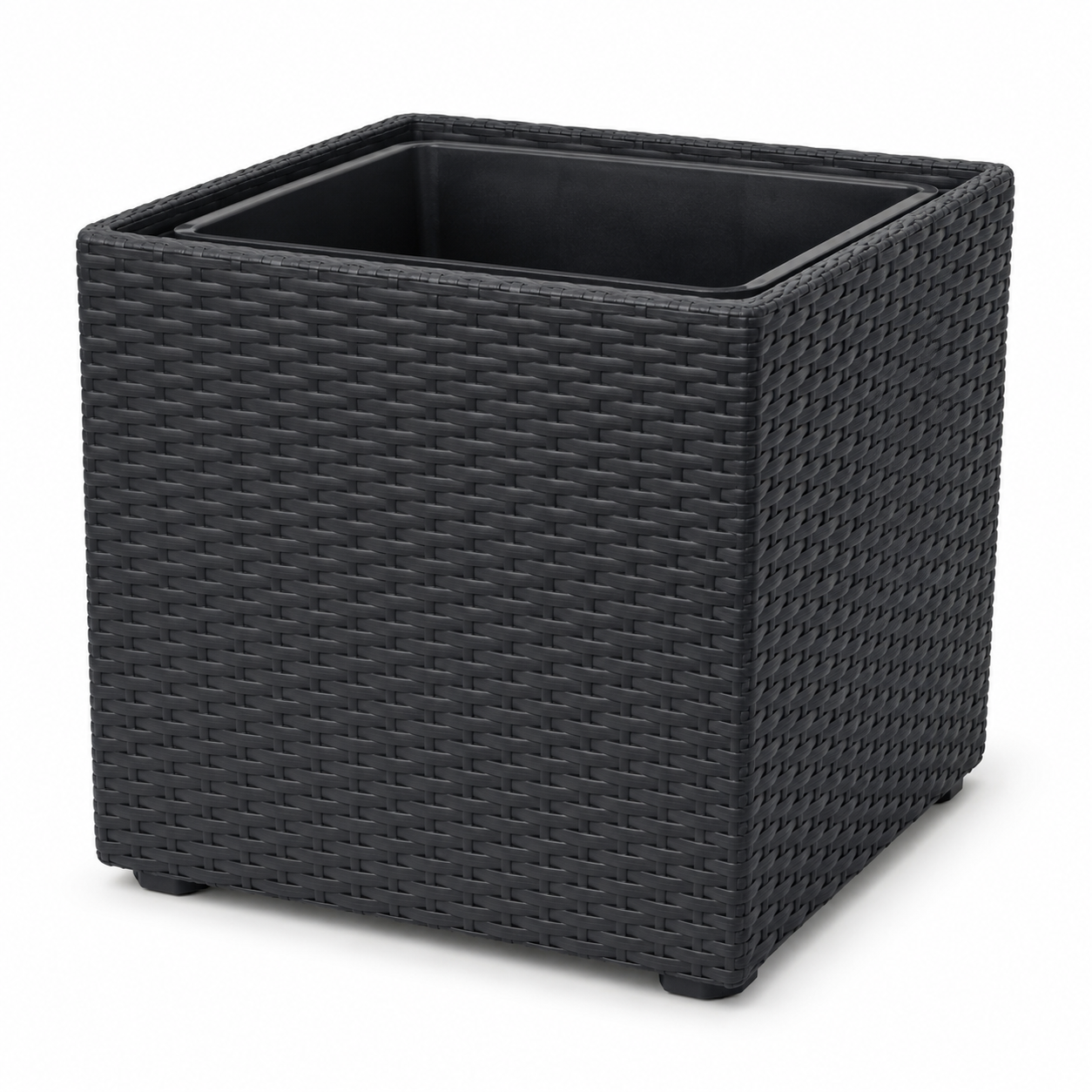 Pflanzkübel Rattan-Optik Anthrazit 40x40x38 cm mit Innentopf