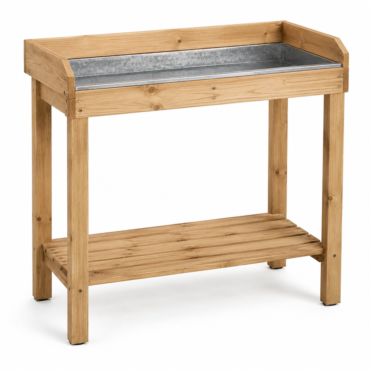 Holz-Pflanztisch Natur 90x45x90 cm mit Ablage und Zinkwanne
