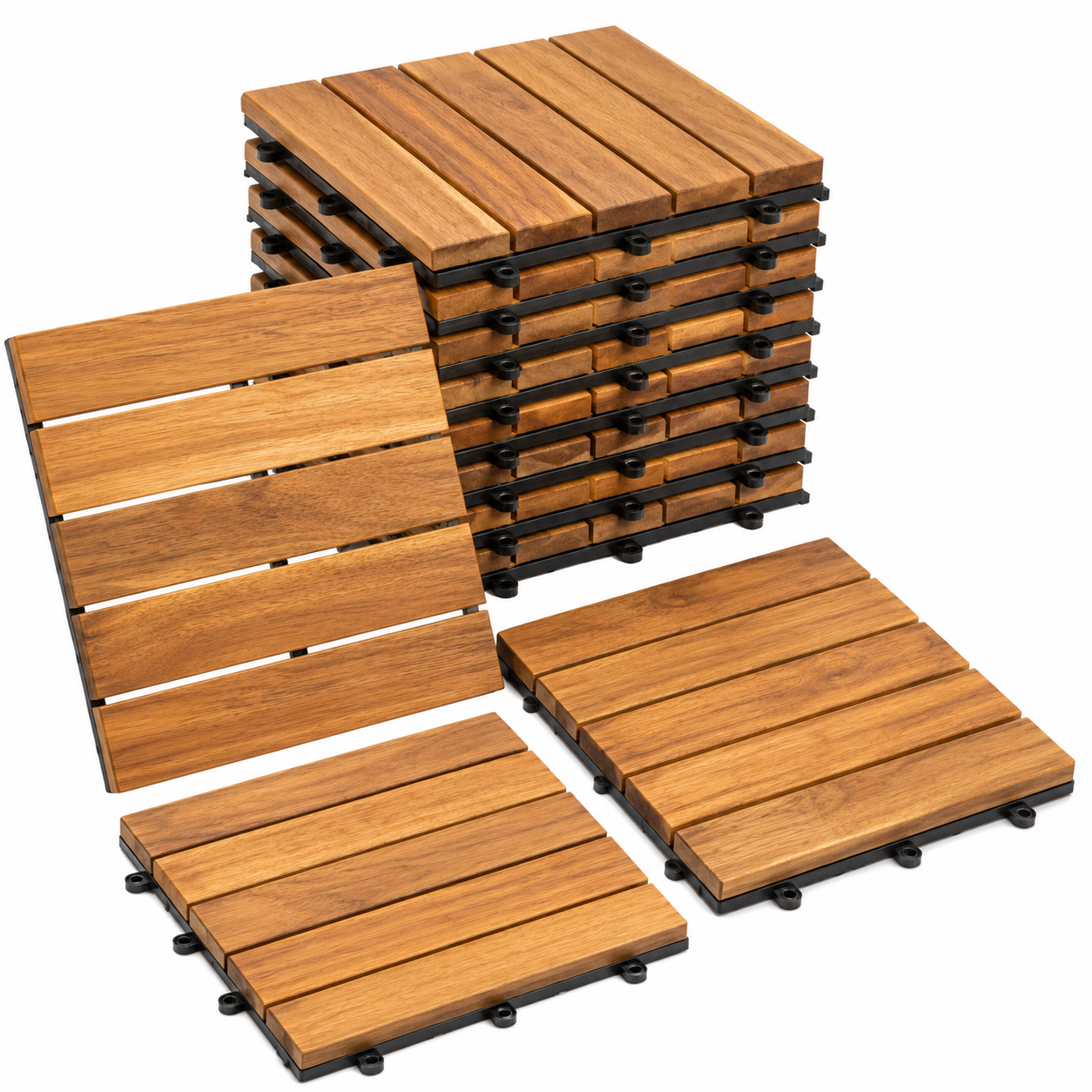 Holzfliesen Akazie 30x30 cm 10er-Set für Balkon und Terrasse