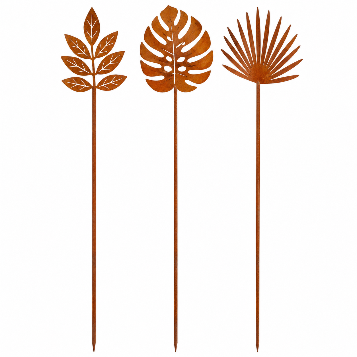 Gartenstecker Edelrost Blattmotiv 3er-Set 75 cm