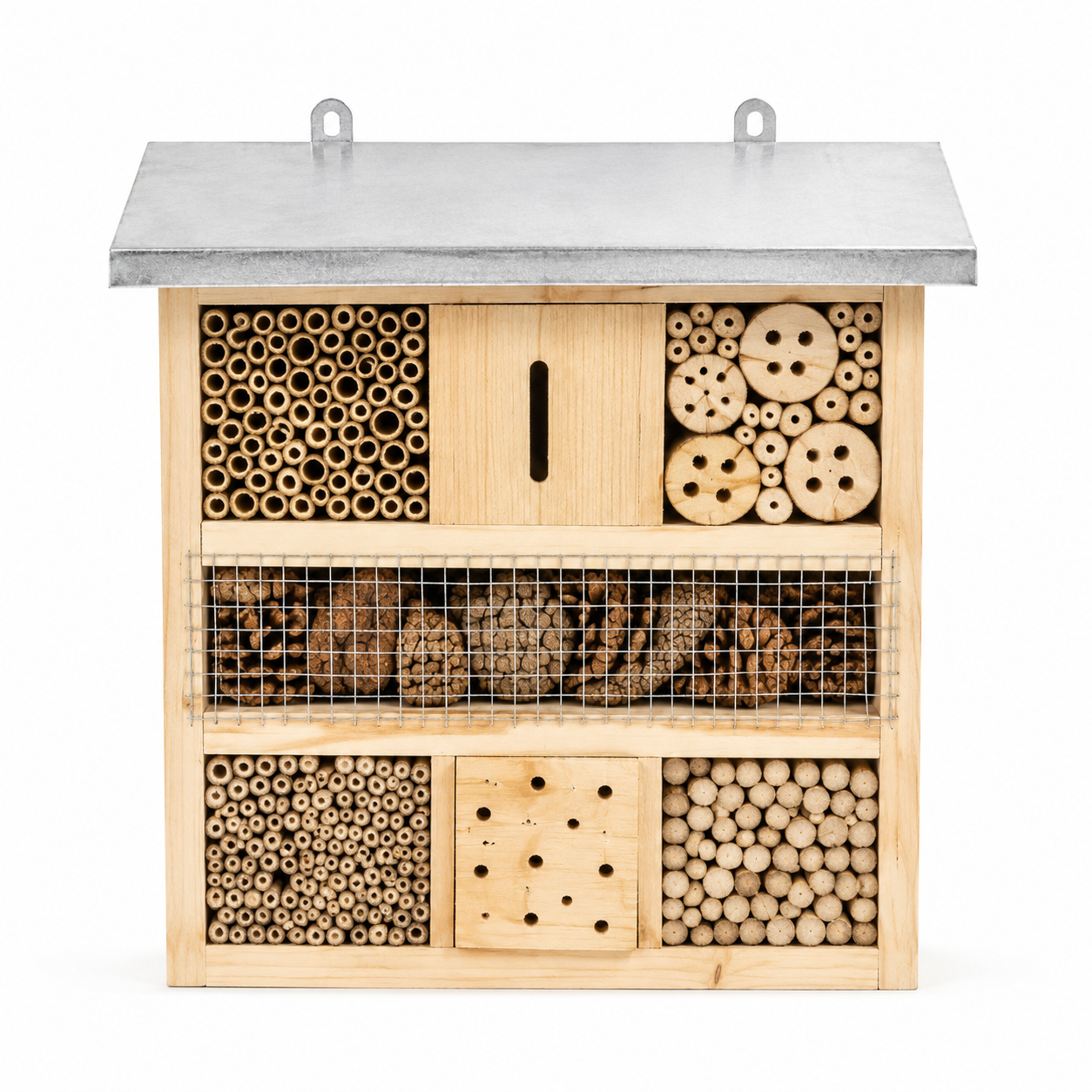 Insektenhotel Naturholz 30x10x28 cm mit Metalldach