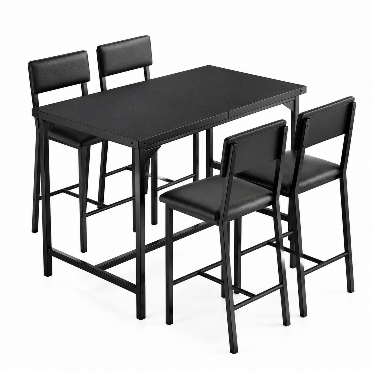 Zestaw stół prostokątny i 4 krzesła metalowe, czarny 120x60x90 cm
