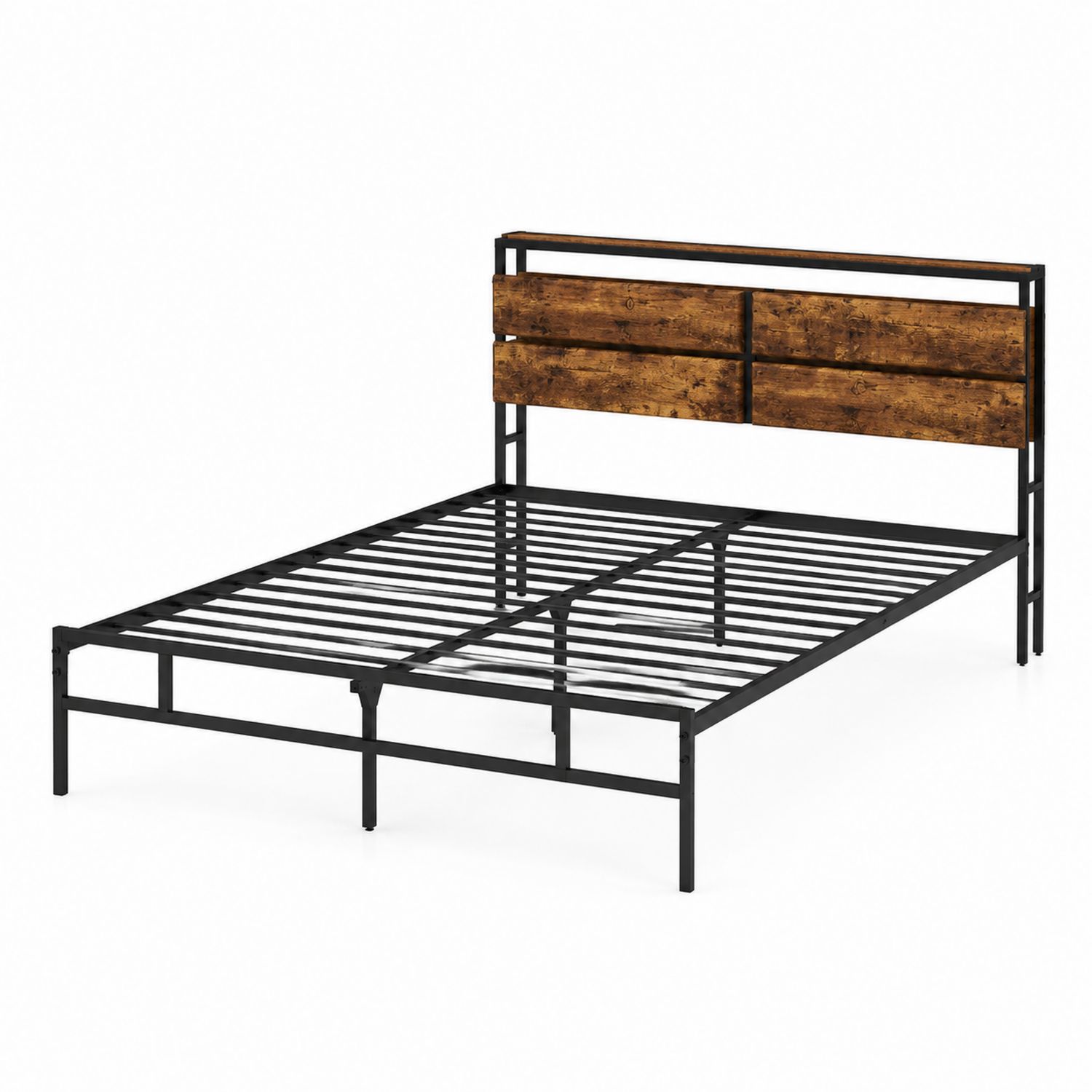 Łóżko metalowe z drewnianym wezgłowiem 200x140 cm