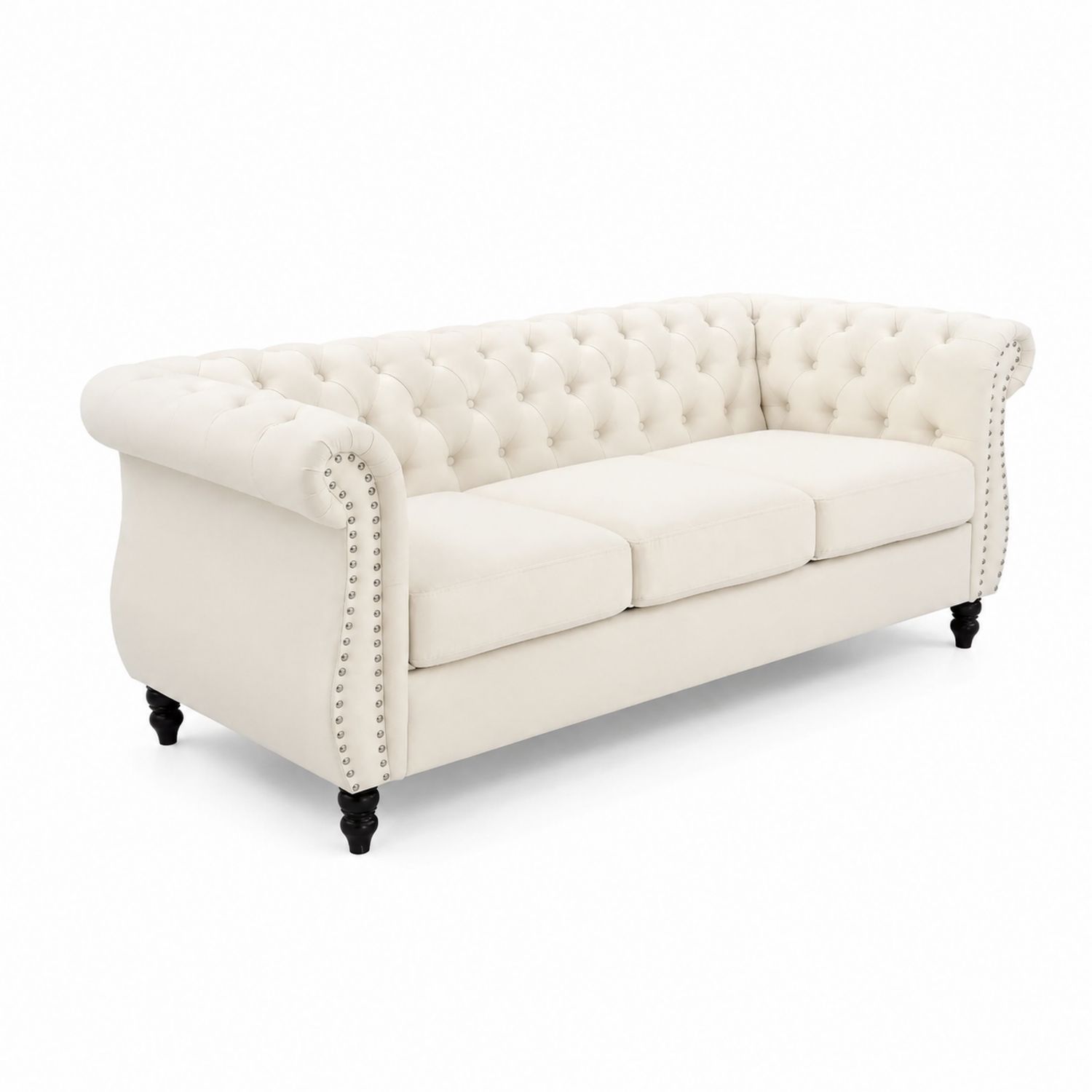 Sofa 3-osobowa Chesterfield z aksamitu Kremowy