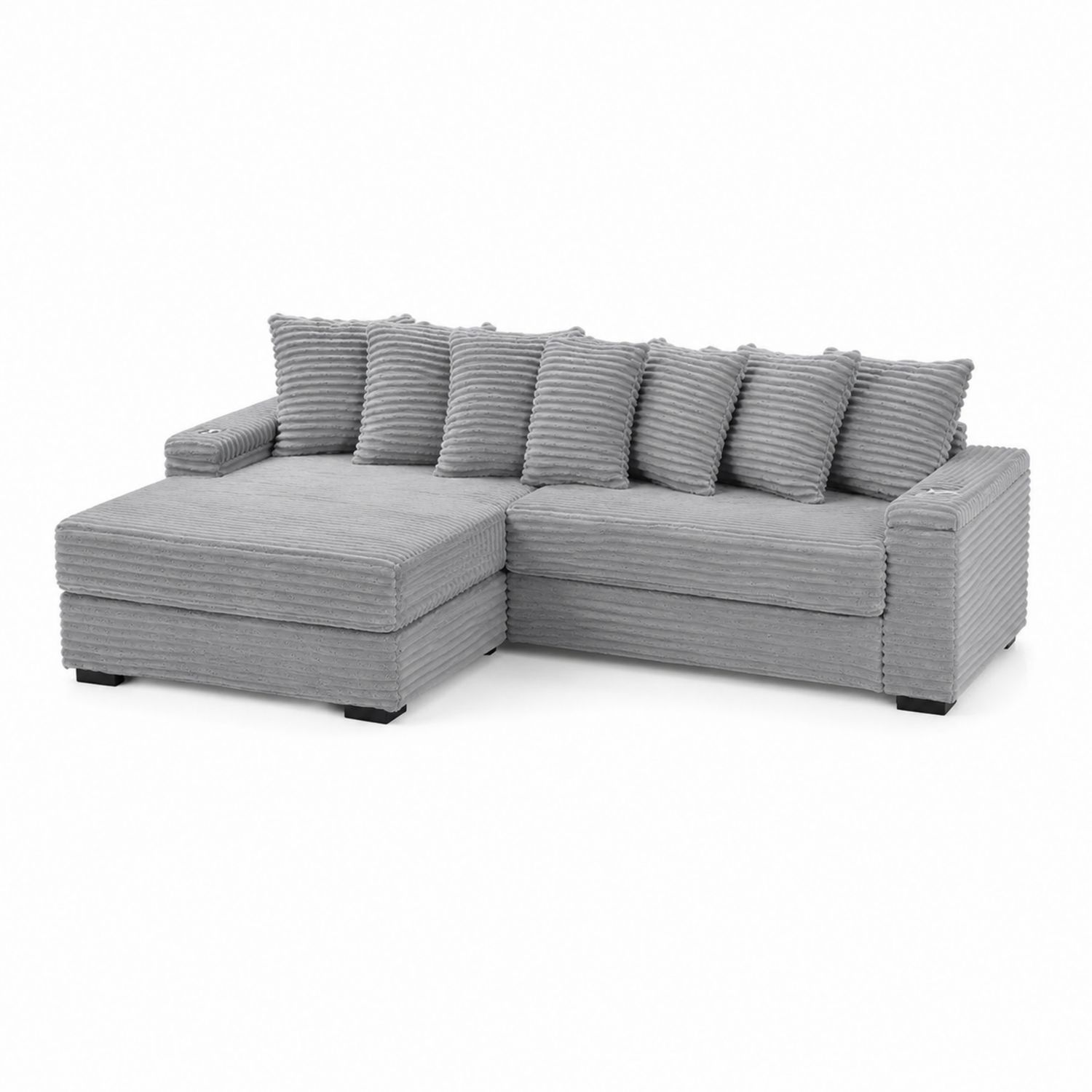 Sofa narożna szara tkanina sztruksowa 250x150 cm