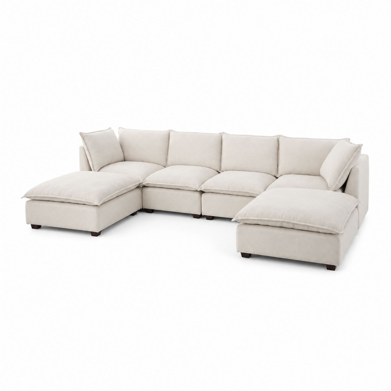 Sofa Narożnikowa 5-osobowa z Szezlongiem Tkanina Beżowa