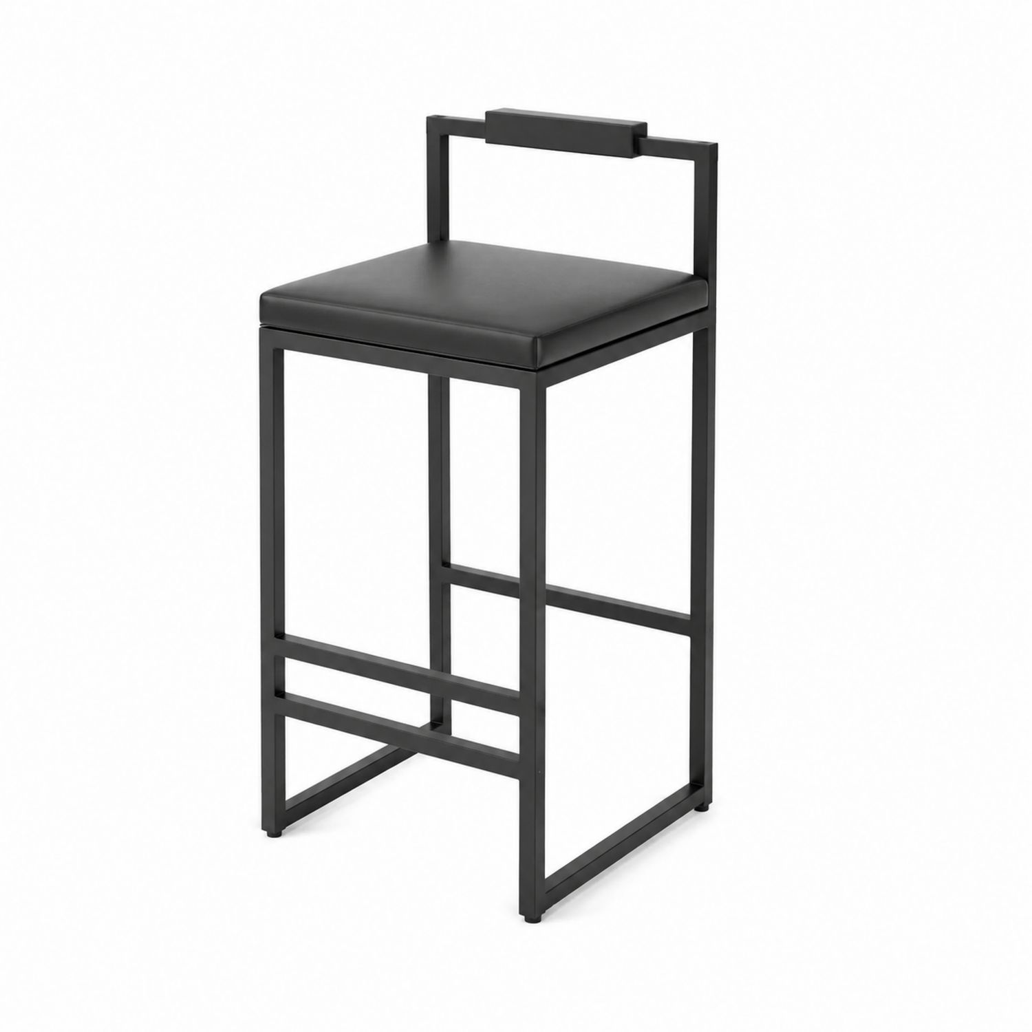 Stołek barowy metalowy czarny ze skóry syntetycznej