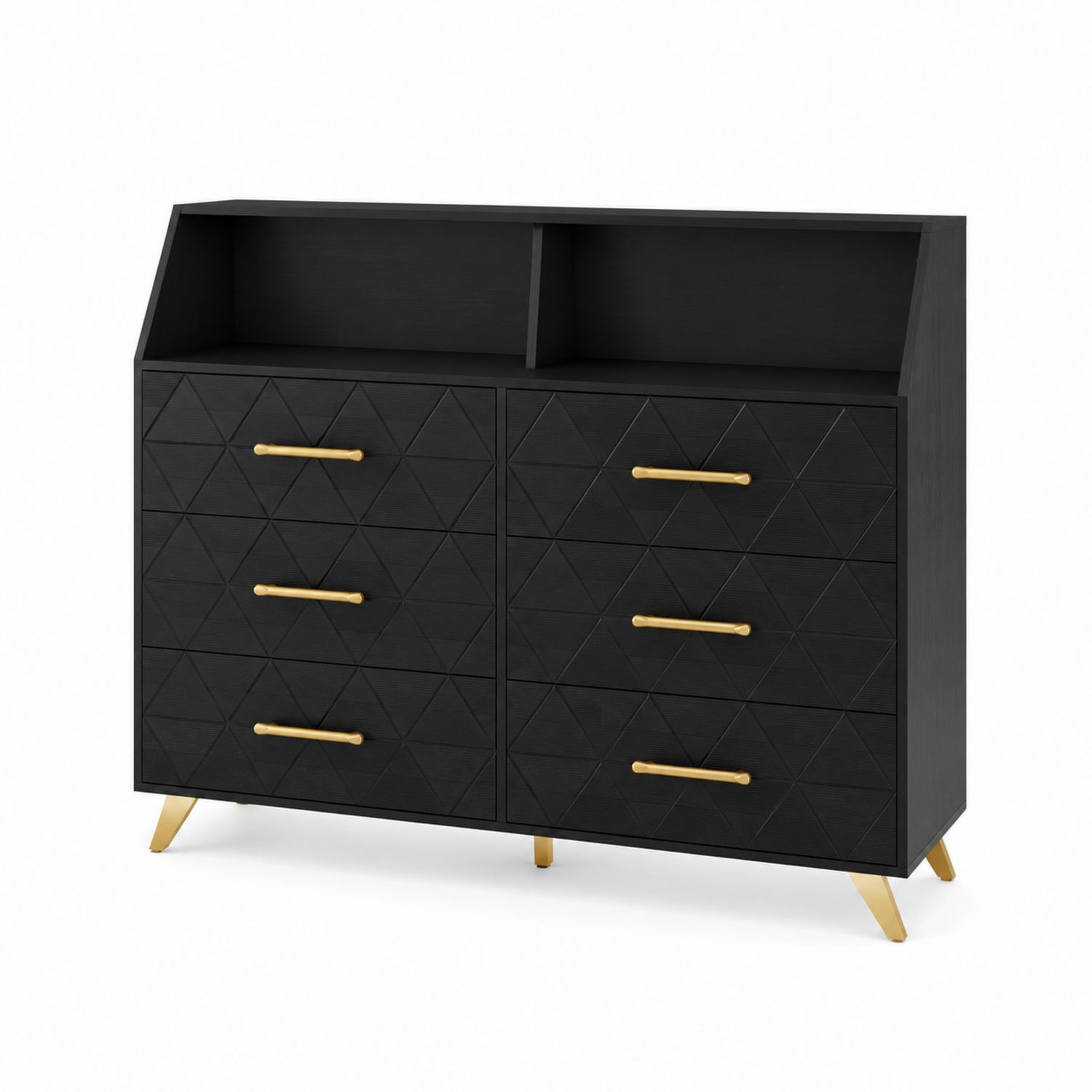 Komoda z drewnopochodnego MDF z metalowymi uchwytami, czarna i złota 100x40x85 cm