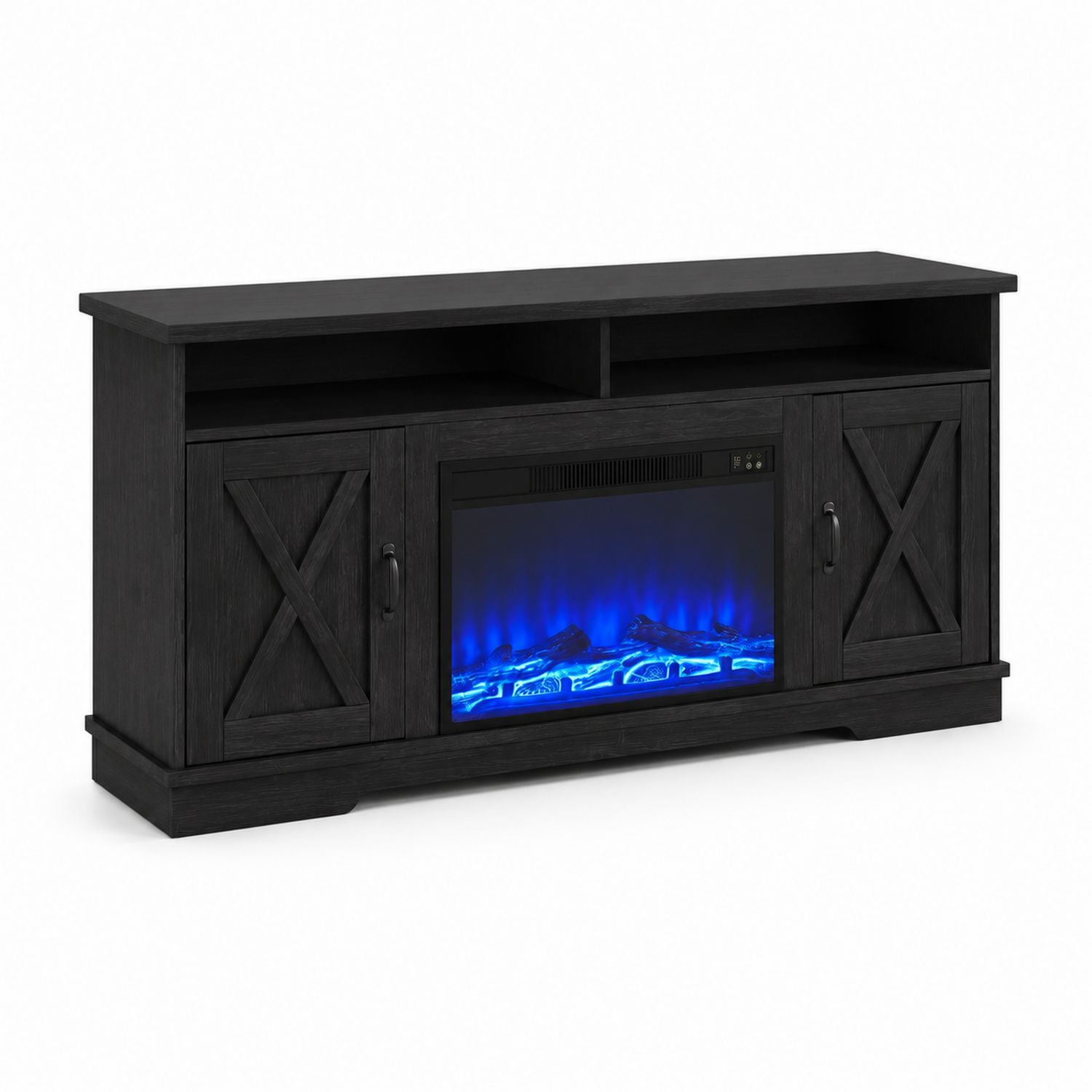 Czarna szafka RTV z kominkiem elektrycznym MDF 150x40x60 cm