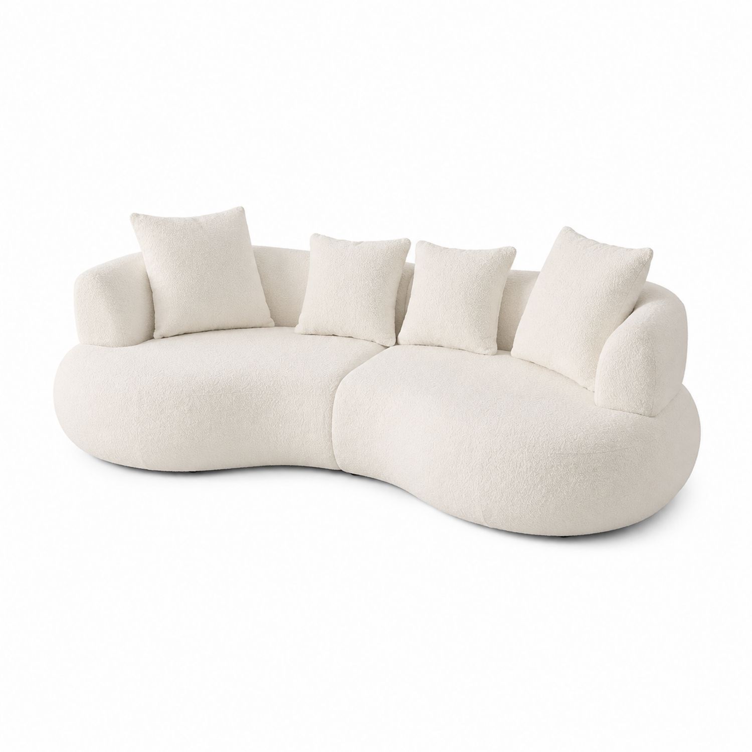 Sofa zakrzywiona z poduszkami, tkanina poliestrowa, kremowy, 300x100x85 cm