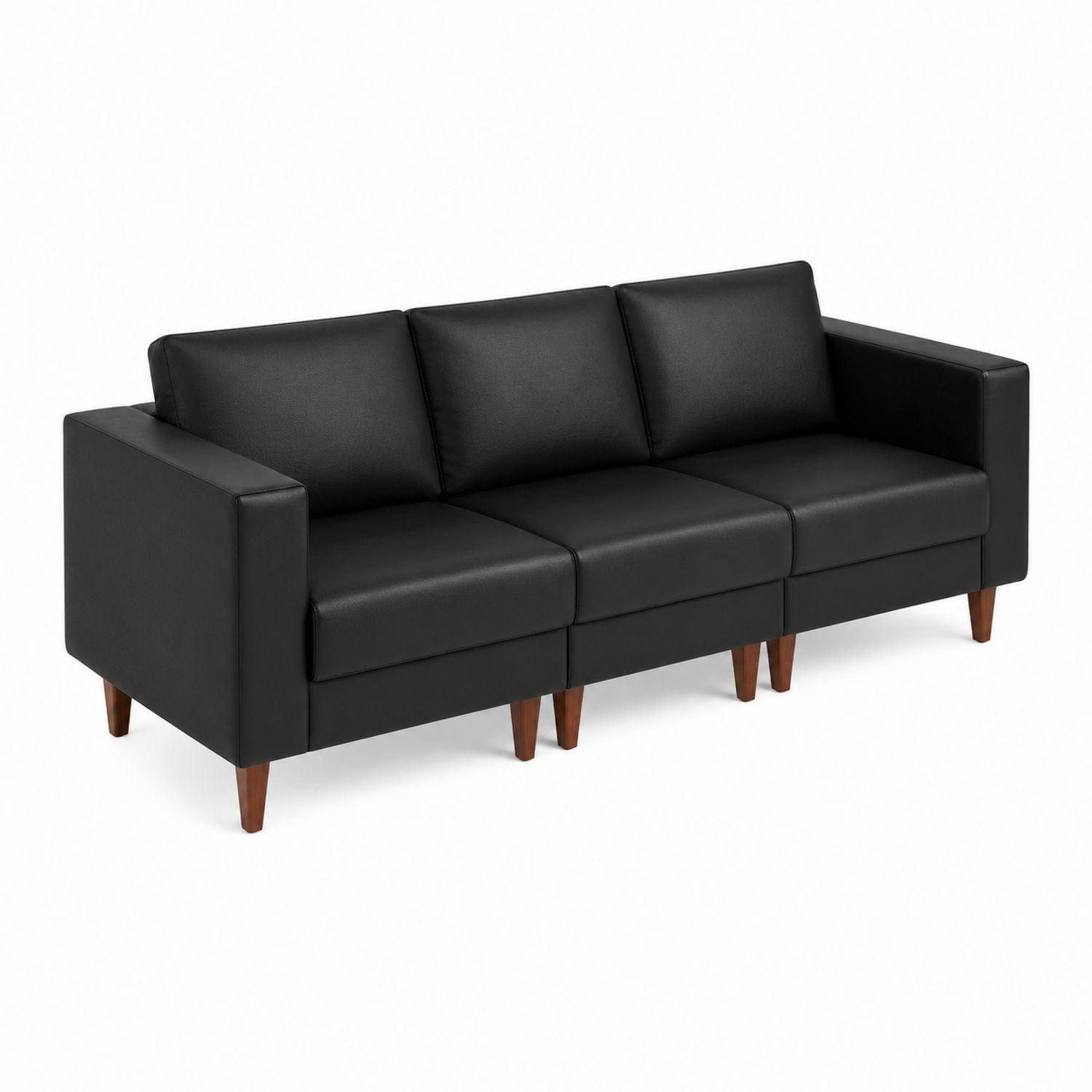Czarna sofa trzyosobowa z ekoskóry