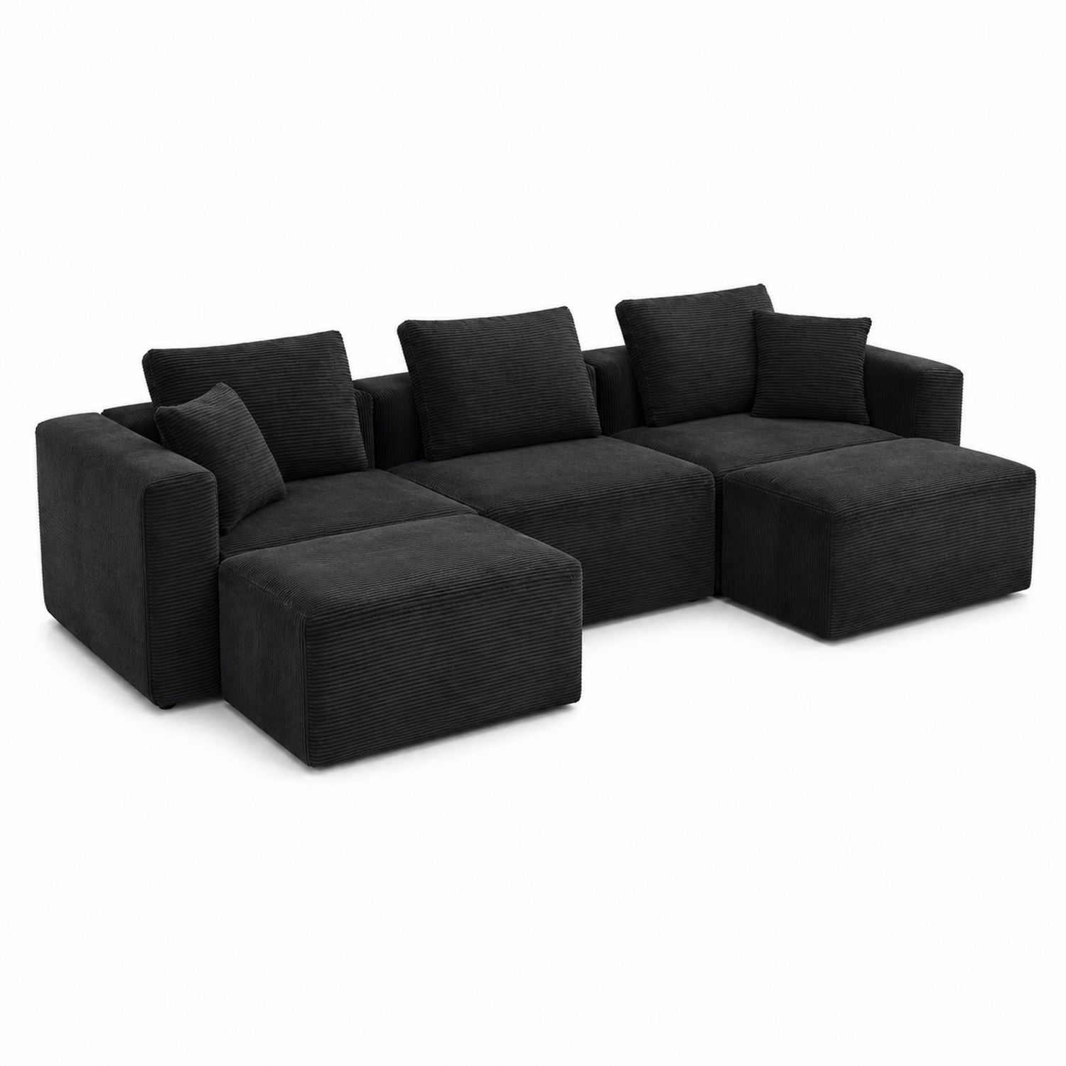 Sofa narożna sztruksowa czarna 300x150x80 cm