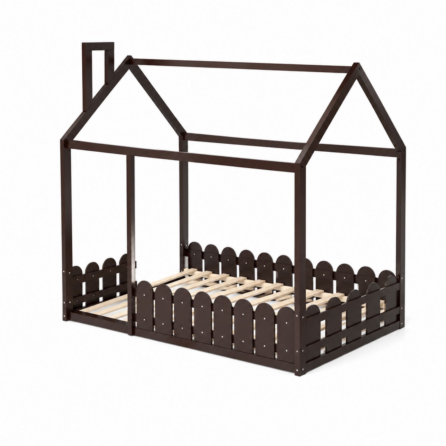 Łóżko dziecięce domek drewno sosnowe Ciemny brąz 200x90 cm