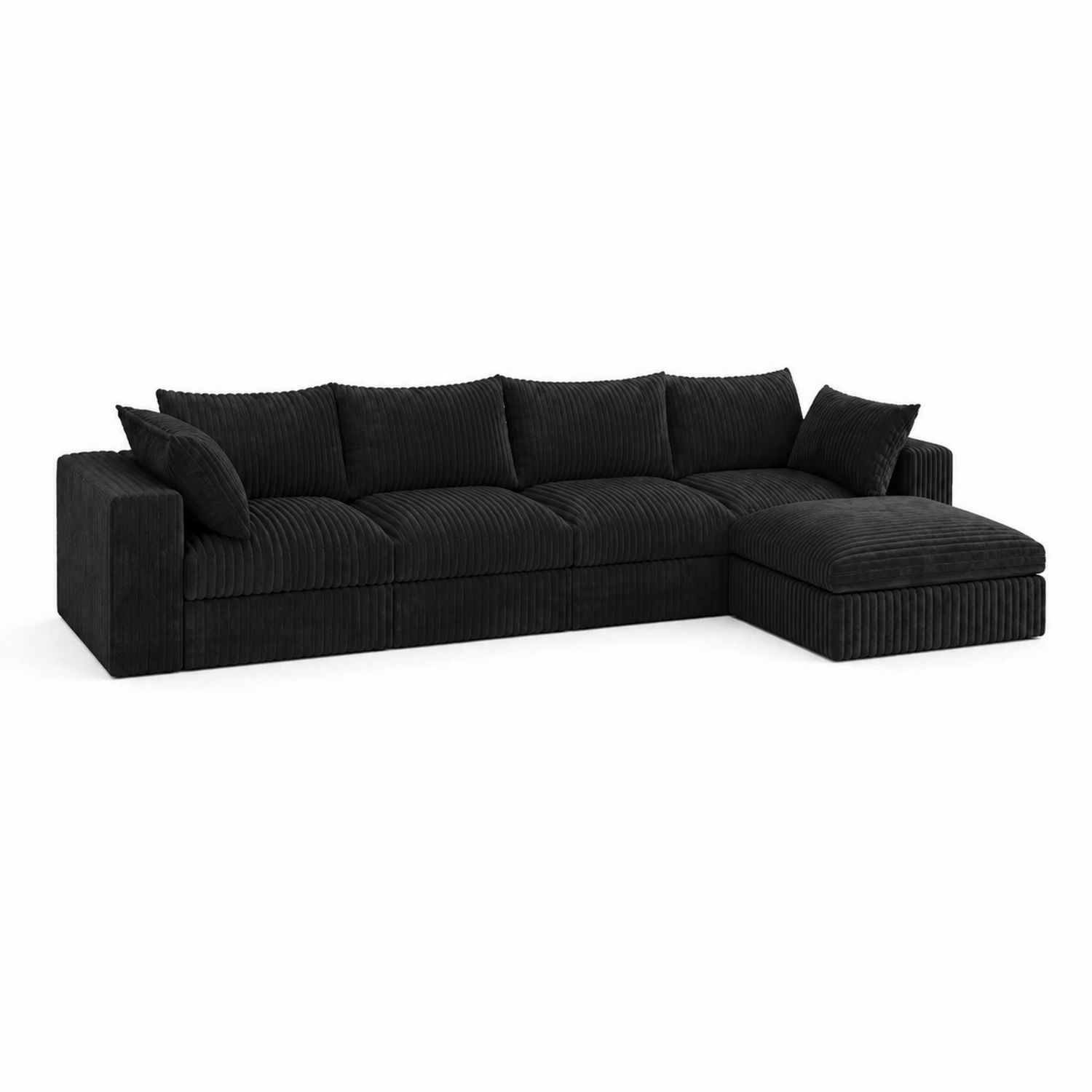 Sofa narożna z weluru prążkowanego 300x200 cm Czarny