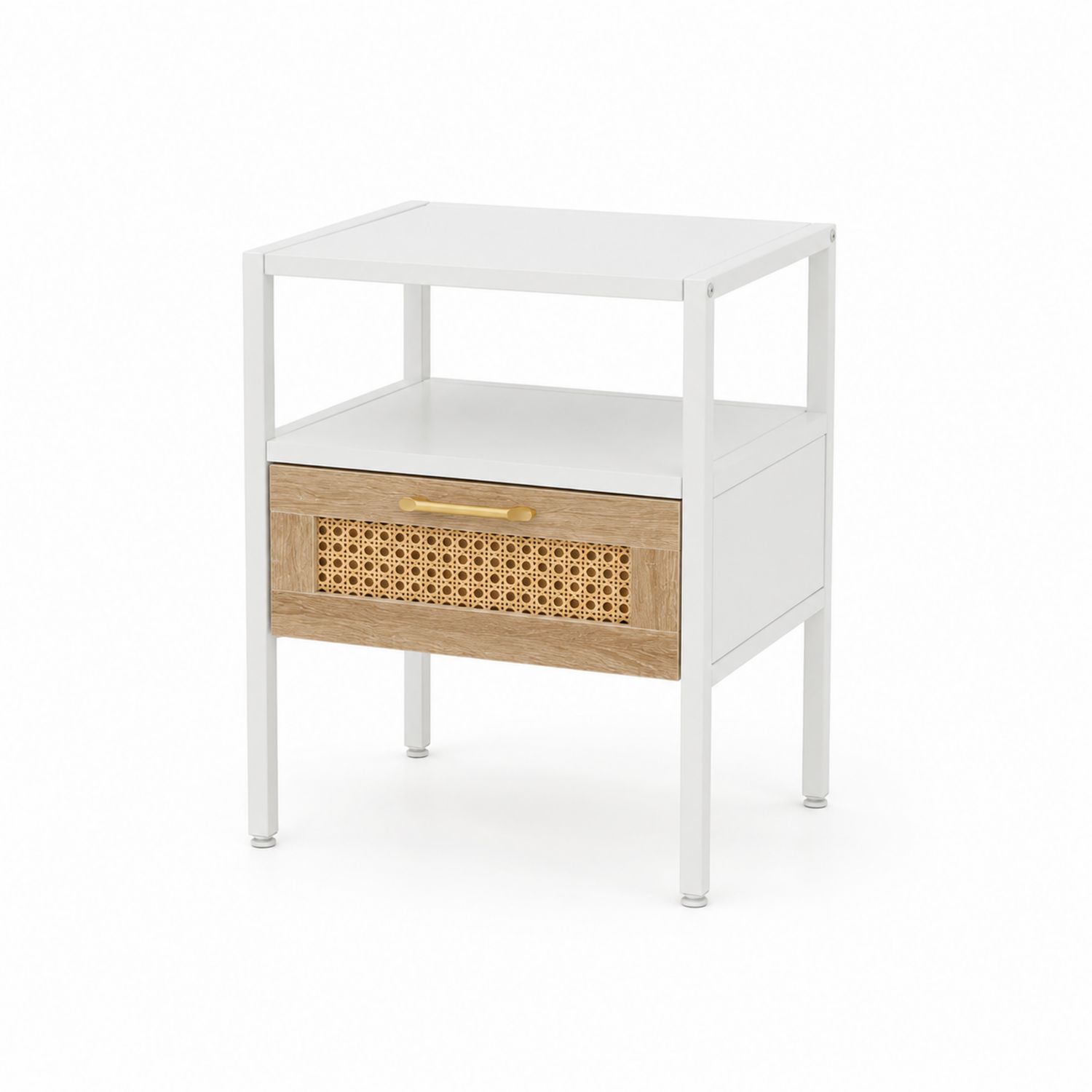 Stolik nocny z szufladą z metalu i drewna dębowego 45cm x 35cm x 60cm Biały
