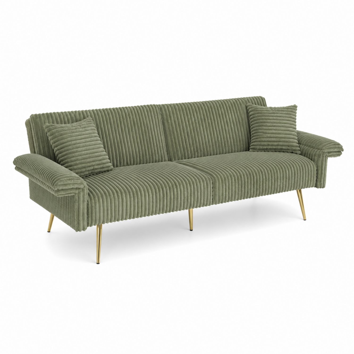 Sofa 3-osobowa z weluru, zielona, metalowe nogi
