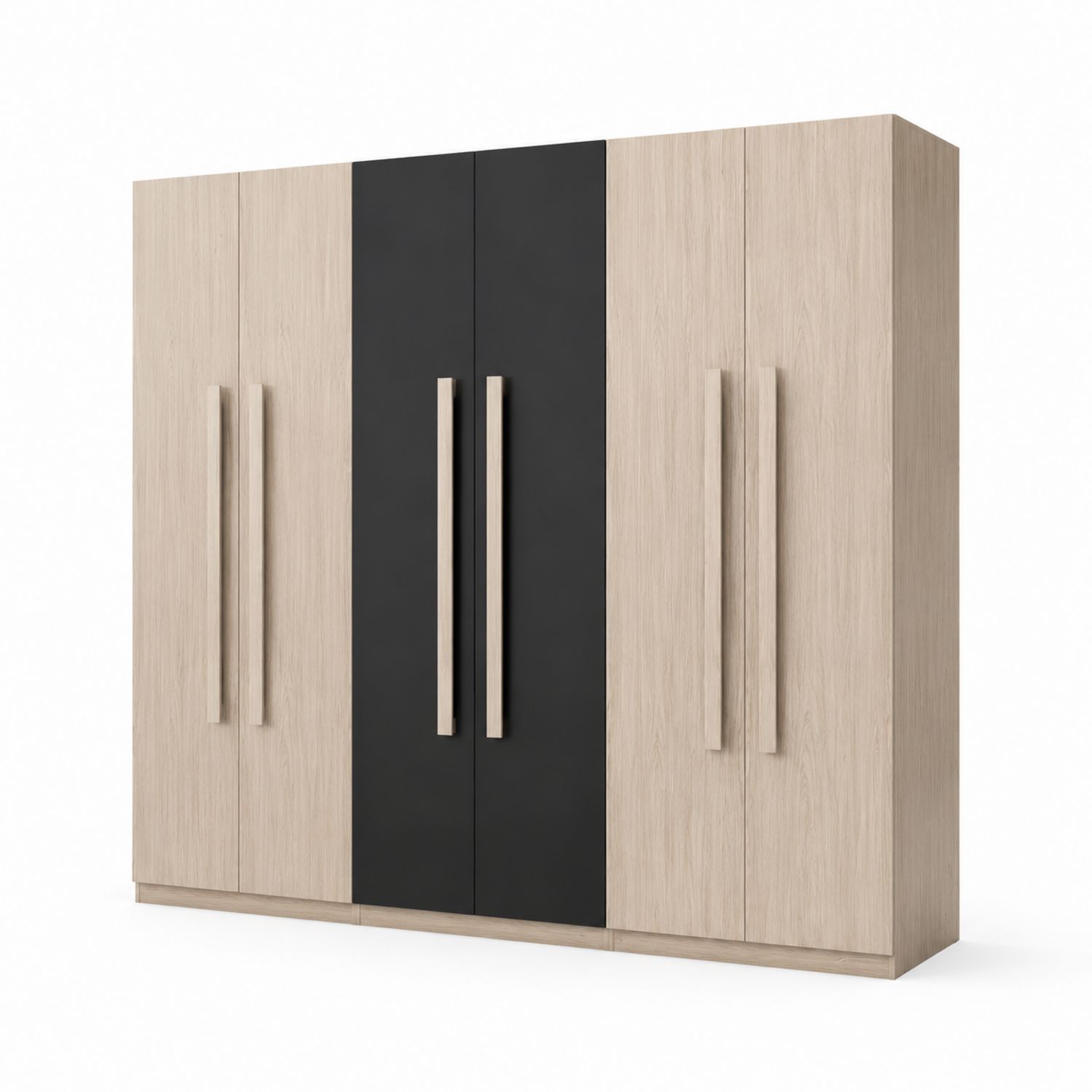 Szafa 5-drzwiowa z płyty laminowanej w kolorze drewna i czerni 200x220x60 cm