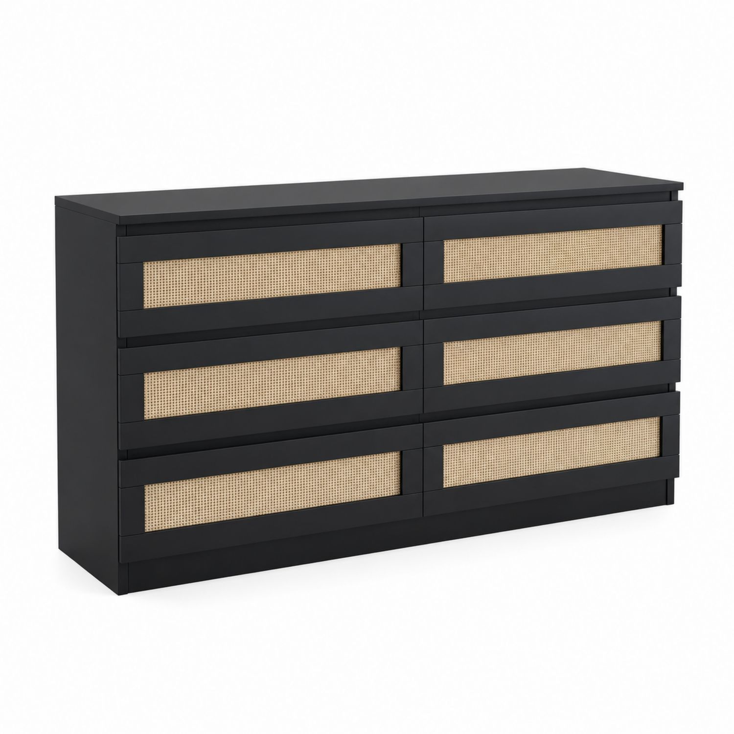 Komoda z 6 szufladami z MDF i rattanowymi frontami-Nerlidor
