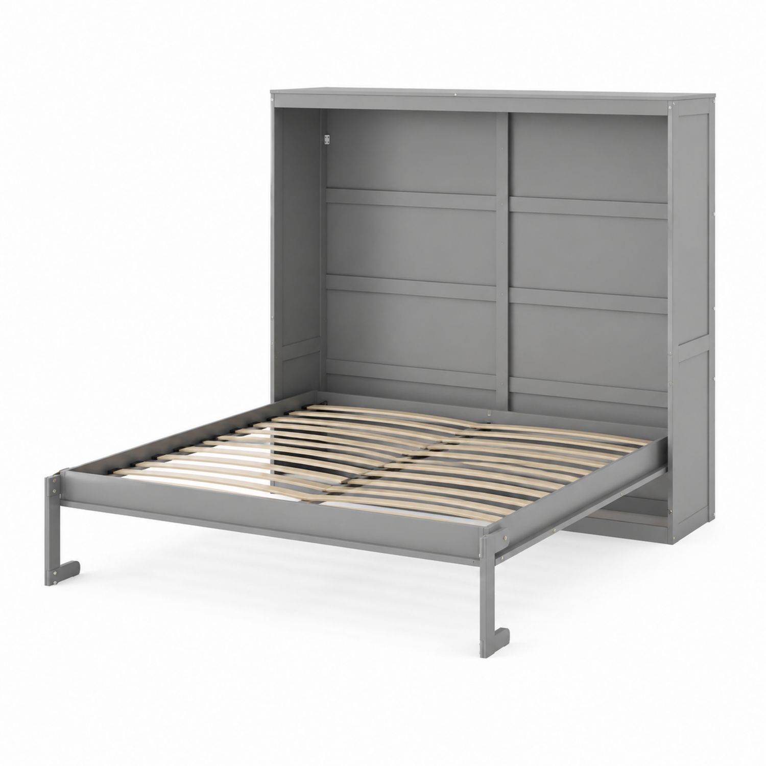 Łóżko składane metalowe ze stali i drewna 200x140 cm Szare-Nerlidor