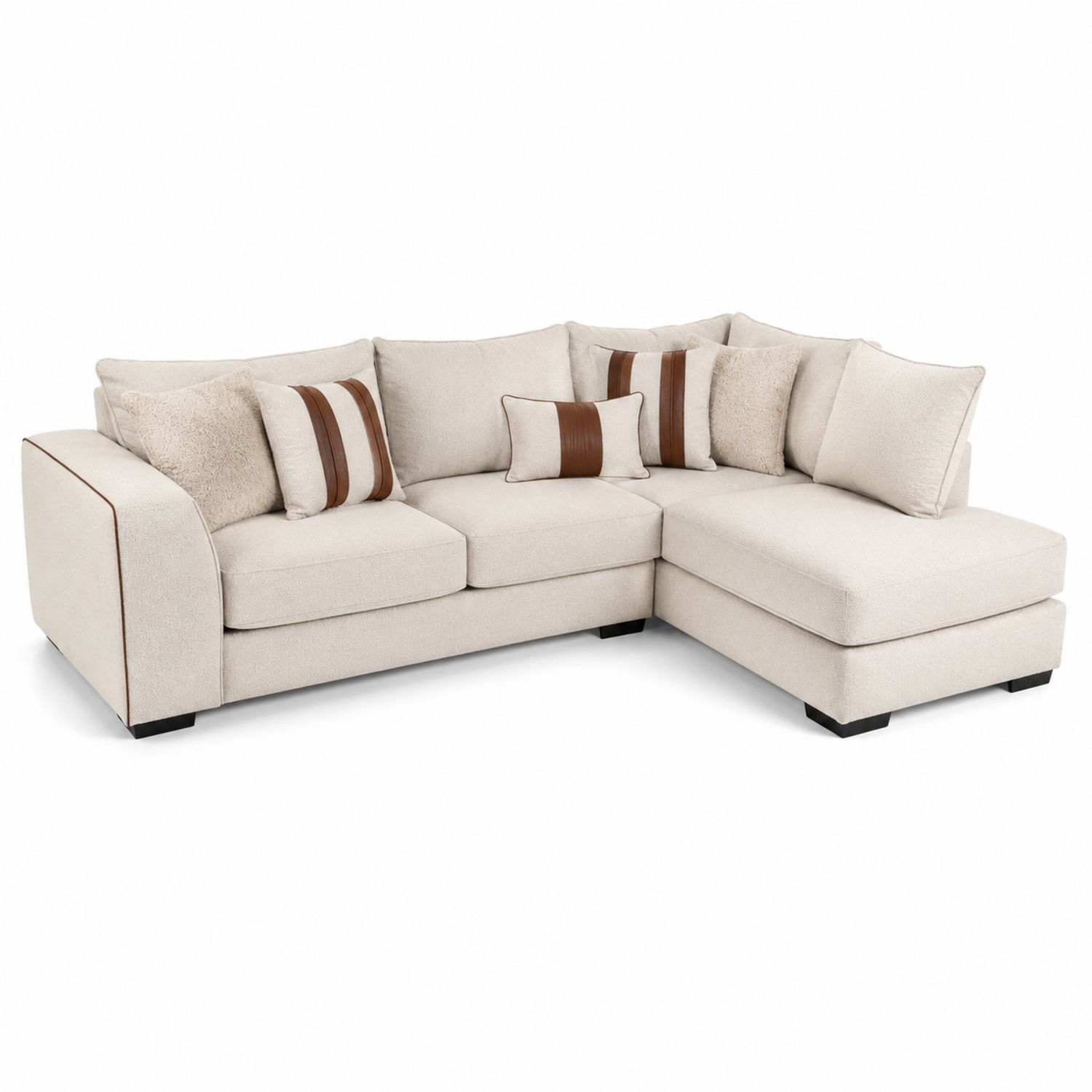 Narożna sofa tapicerowana z poduszkami poliester beżowy-Nerlidor