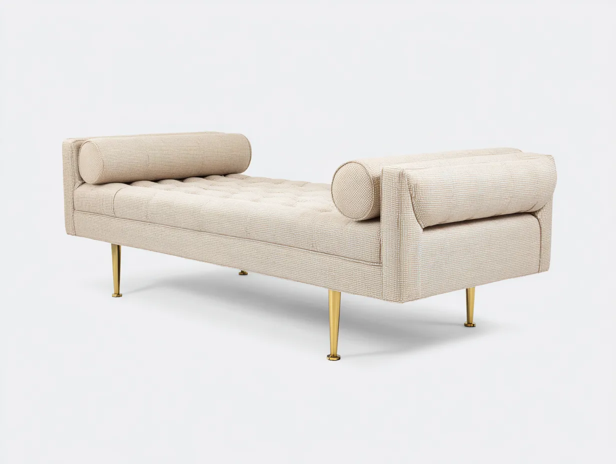 Bank Polsterstoff 205x78x68 cm - Beige und Gold - gepolsterte Schlafzimmerbank mit Metallbeinen-Havoraminest