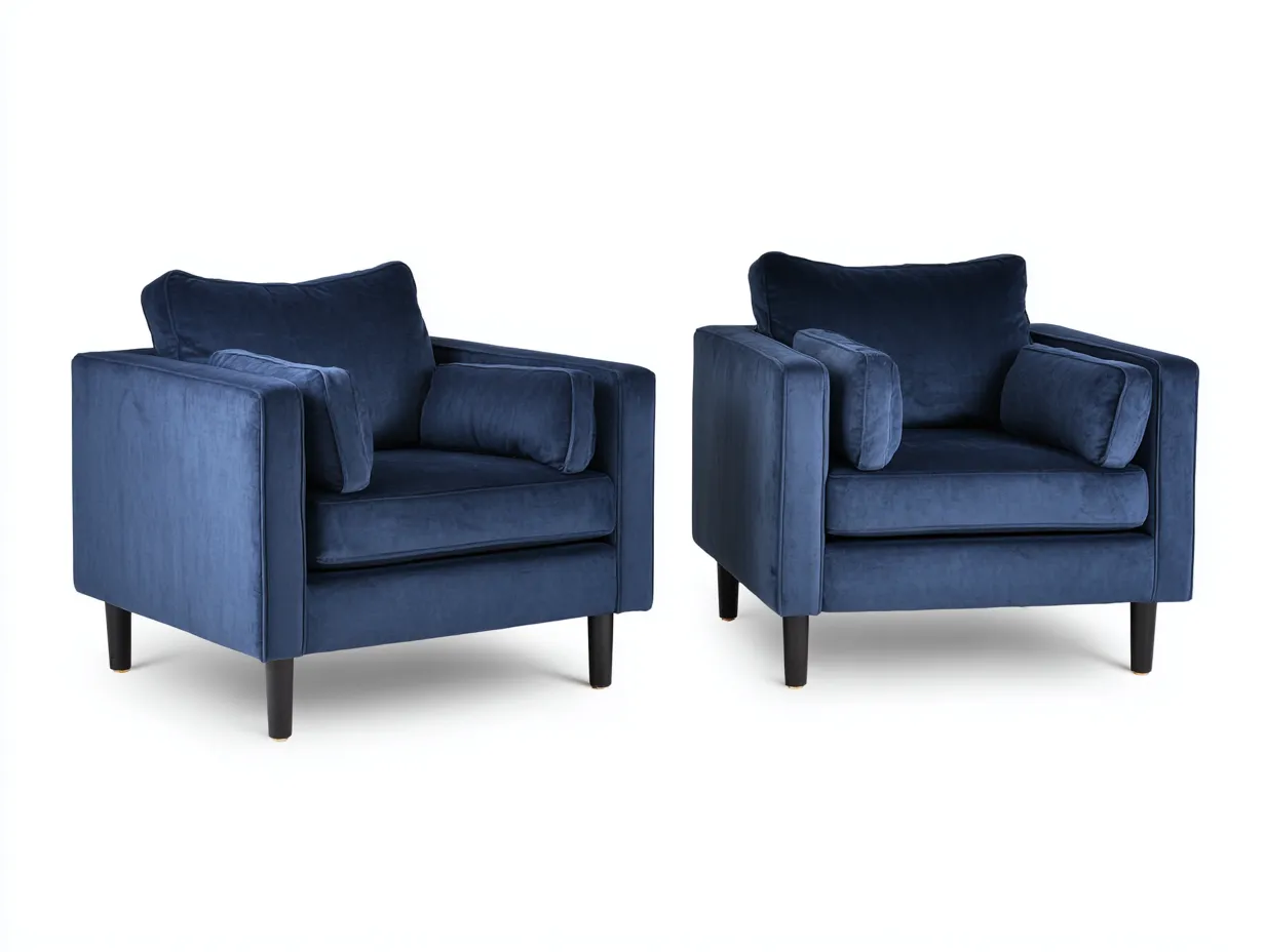Sessel 2er-Set Velours 84x82x78 cm - Blau und Schwarz - breite Armlehnen für Wohnzimmer-Havoraminest