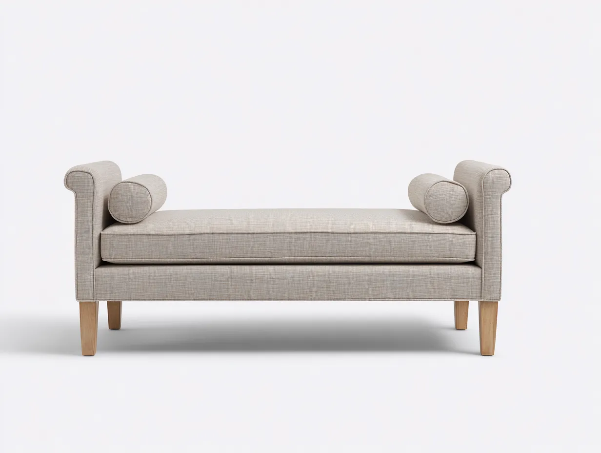 Bank Stoff 199x73x67 cm - Grau und Braun - Bettbank mit geraden Armabschlüssen-Havoraminest