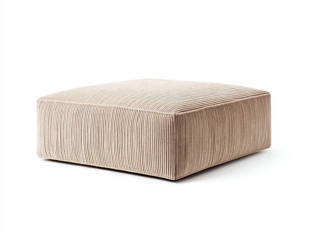 Fußbank Cordstoff 70x70x38 cm - Beige - für Wohnzimmer im weichen Bodendesign-Havoraminest