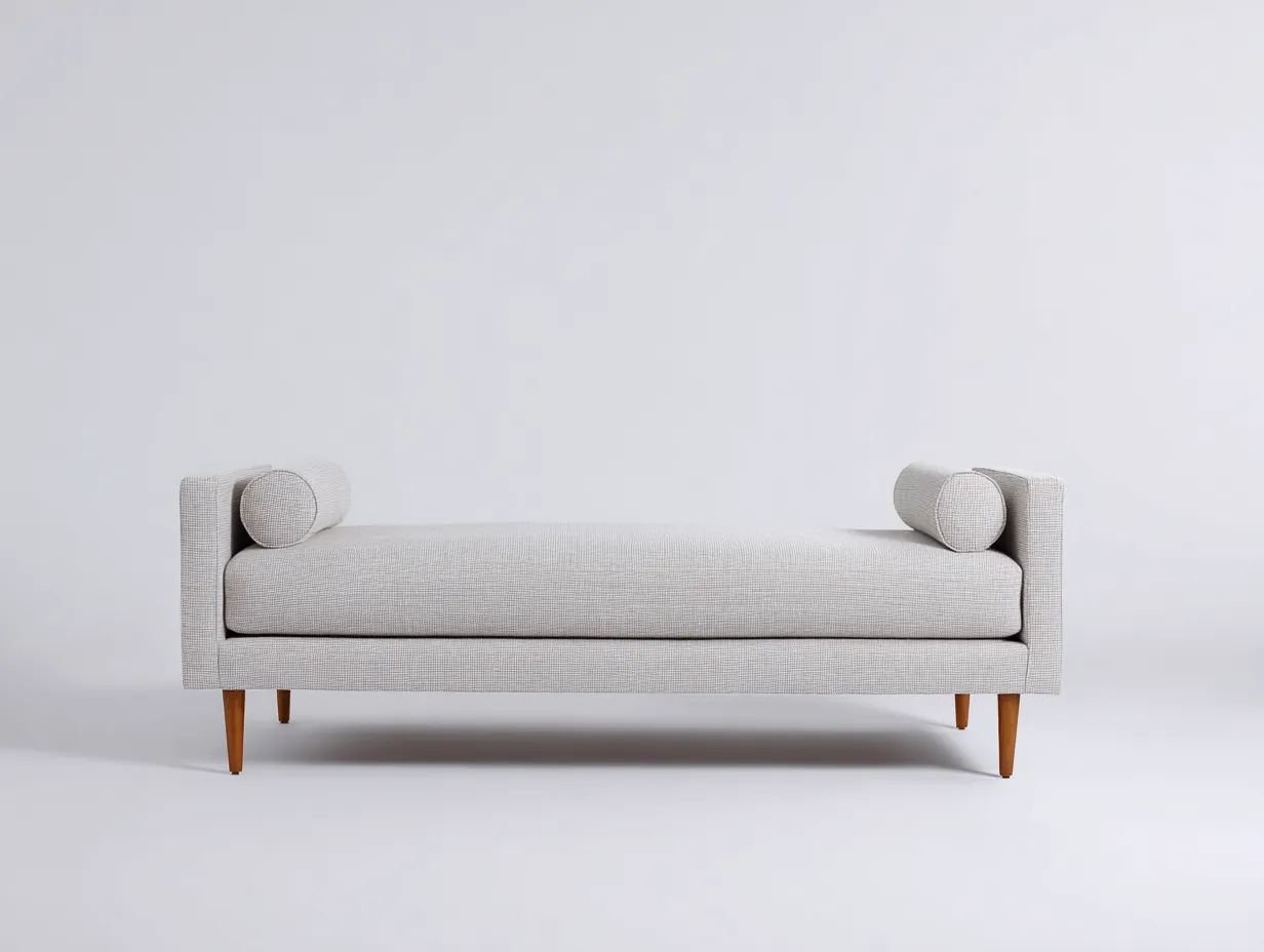 Bank Strukturstoff 202x74x66 cm - Grau und Braun - schmale Schlafzimmerbank mit Seitenlehnen-Havoraminest
