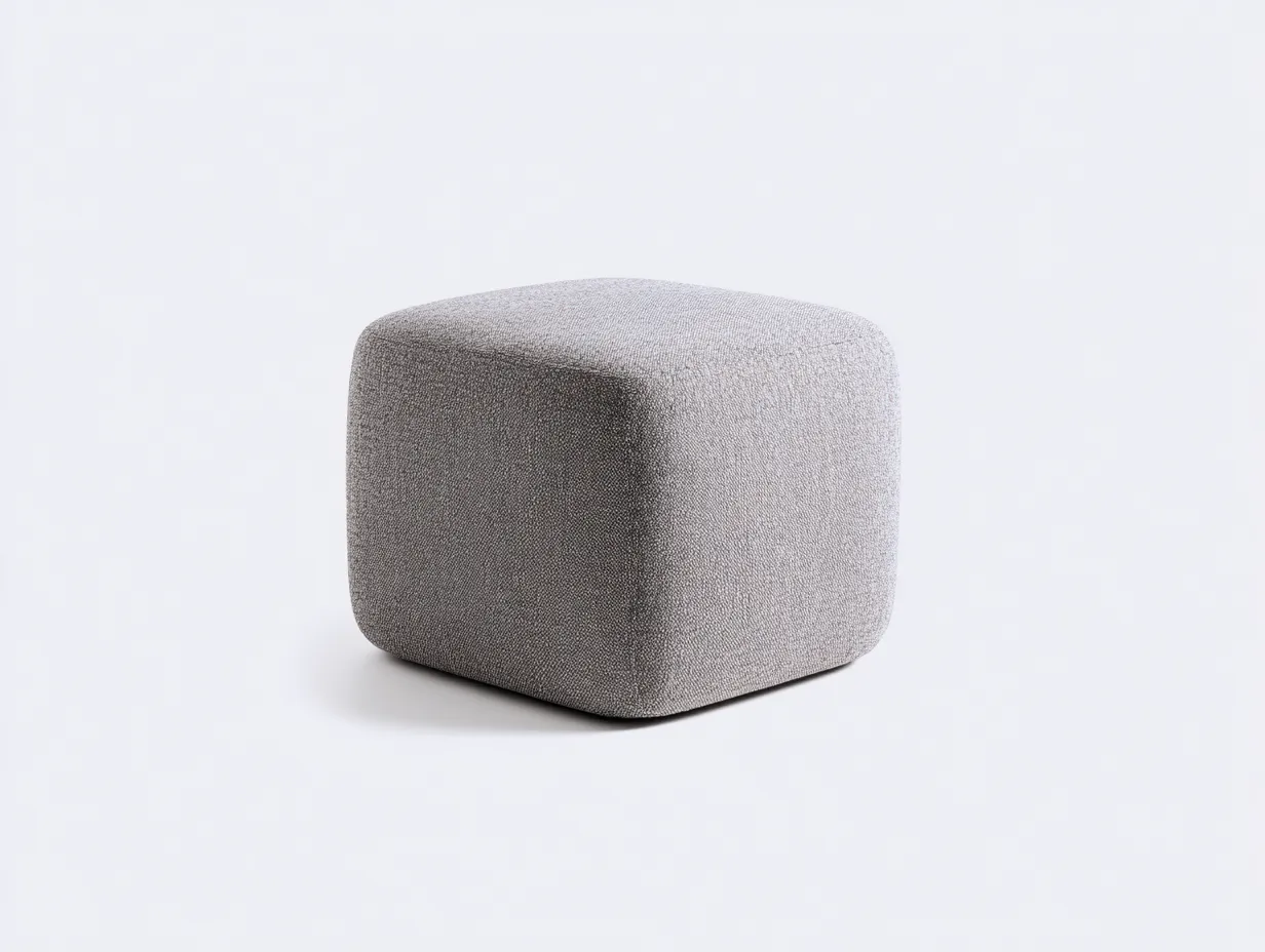 Fußbank Bouclé Stoff 46x46x43 cm - Hellgrau - für Wohnzimmer im weichen Kubusdesign-Havoraminest