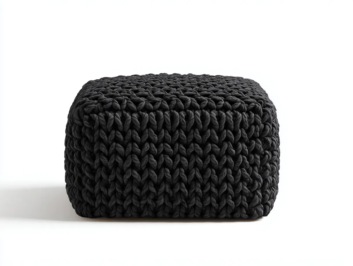 Fußbank Strickoptik 52x52x40 cm - Schwarz - für Wohnzimmer mit kompakter Kubusform-Havoraminest