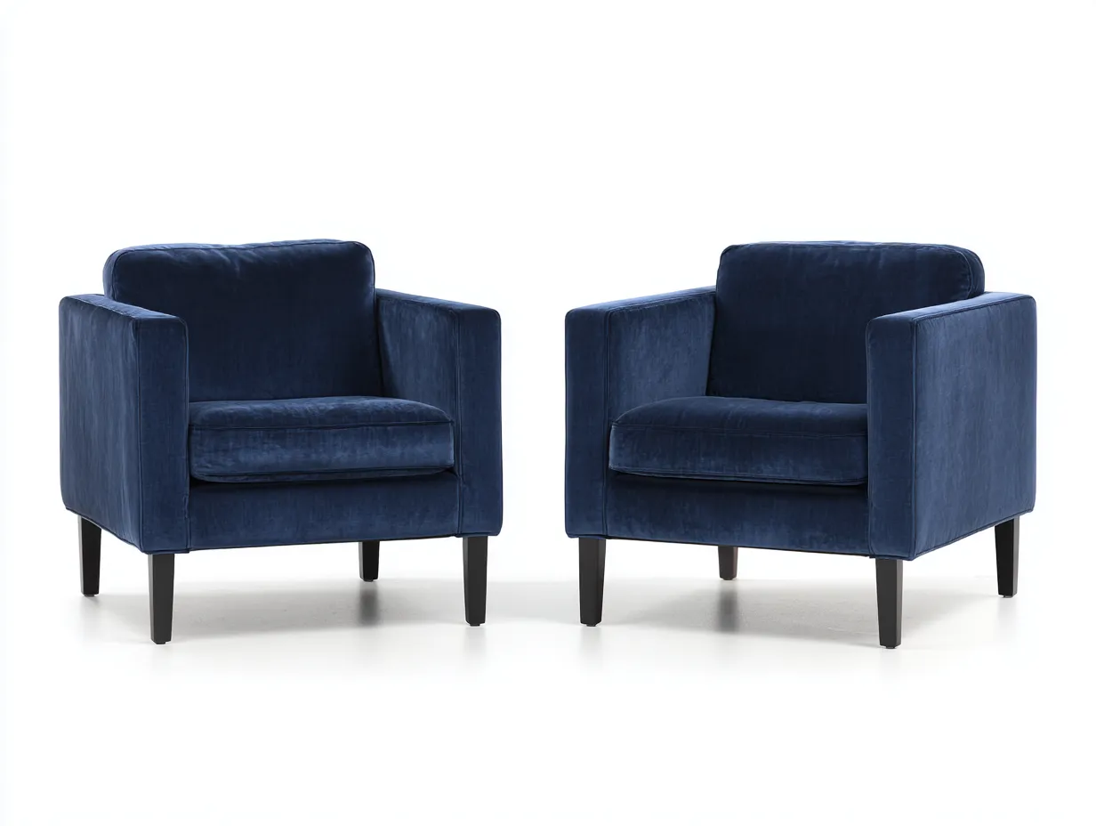 Sessel 2er-Set Velours 85x81x78 cm - Blau und Schwarz - kantiges Design für Wohnzimmer-Havoraminest