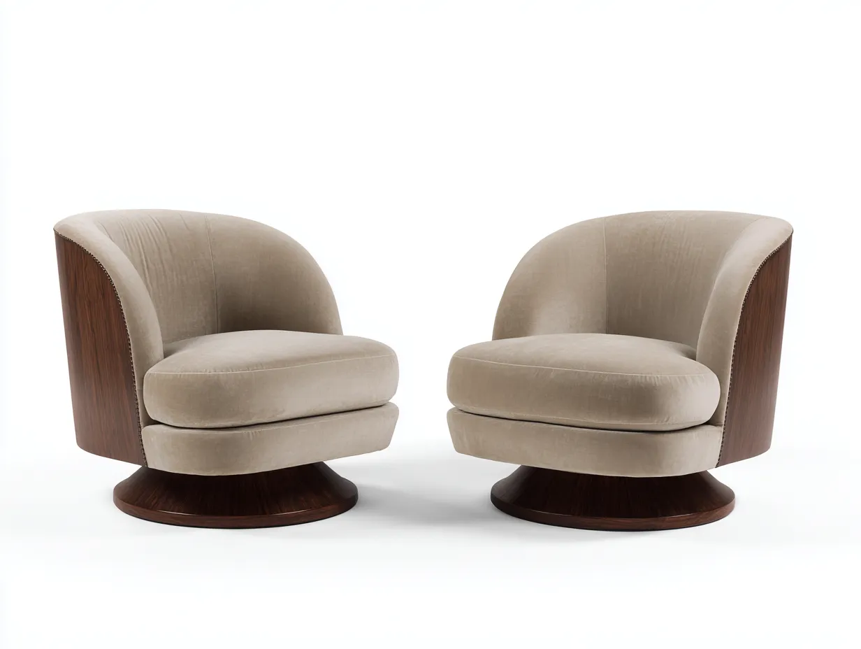 Sessel 2er-Set Samt 79x75x76 cm - Beige und Braun - rund für Wohnzimmer-Havoraminest