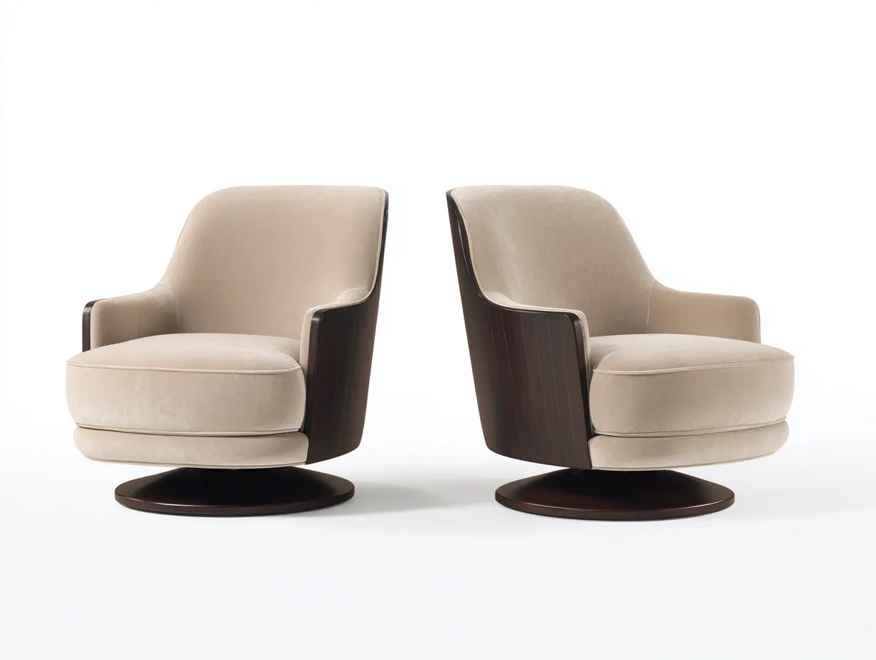 Sessel 2er-Set Samt 82x78x79 cm - Beige und Braun - Holzschale für Wohnzimmer-Havoraminest