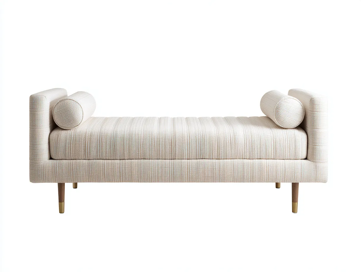 Bank Gewebestoff 203x76x66 cm - Beige und Braun und Gold - Schlafzimmerbank mit Rollenlehnen-Havoraminest