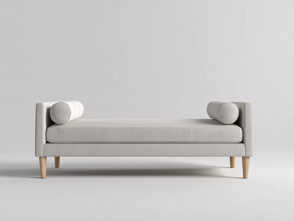 Bank Leinenstoff 198x72x65 cm - Grau und Braun - lange Schlafzimmerbank mit Holzbeinen-Havoraminest