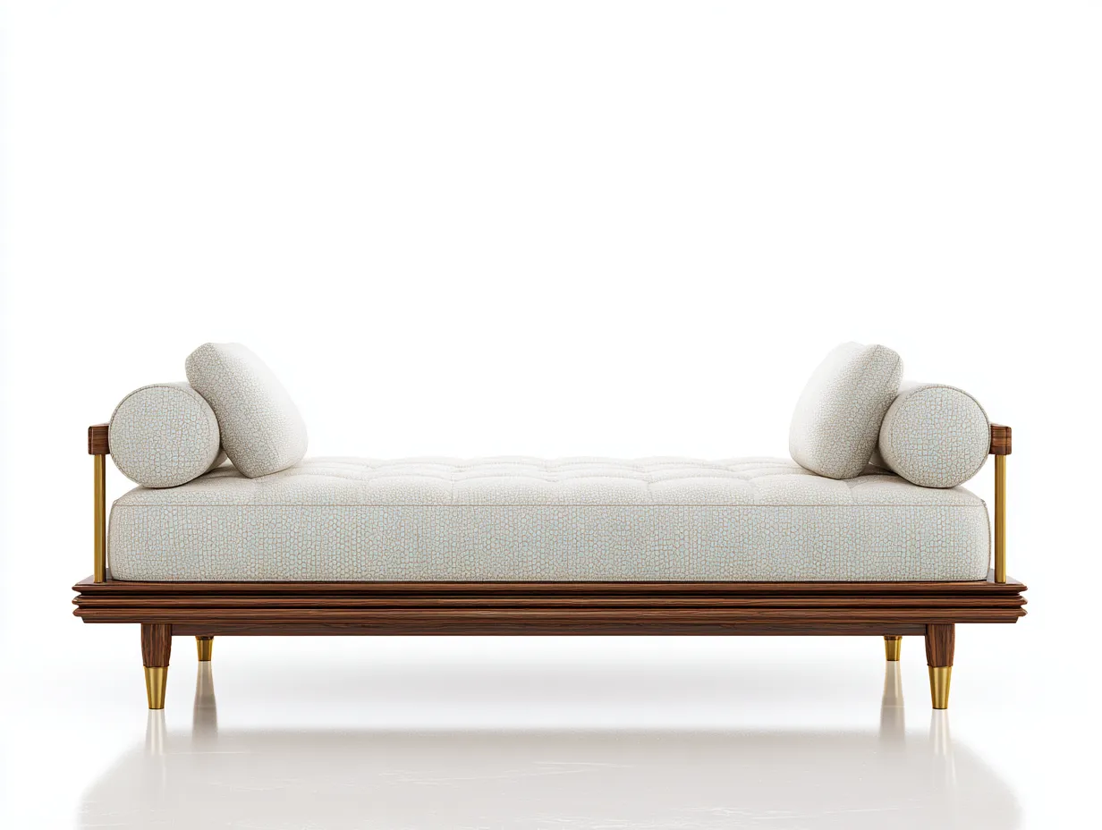 Bank Stoffbezug 170x47x57 cm - Creme und Dunkelbraun - für Schlafzimmer im gepolsterten Design-Havoraminest