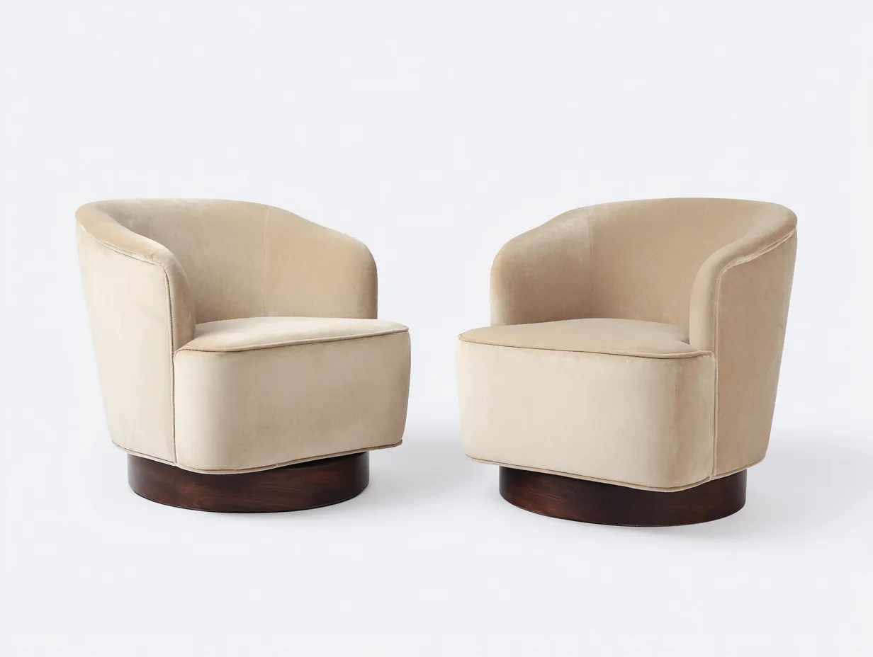 Sessel 2er-Set Samt 78x75x73 cm - Beige und Braun - runde Form für Wohnzimmer-Havoraminest