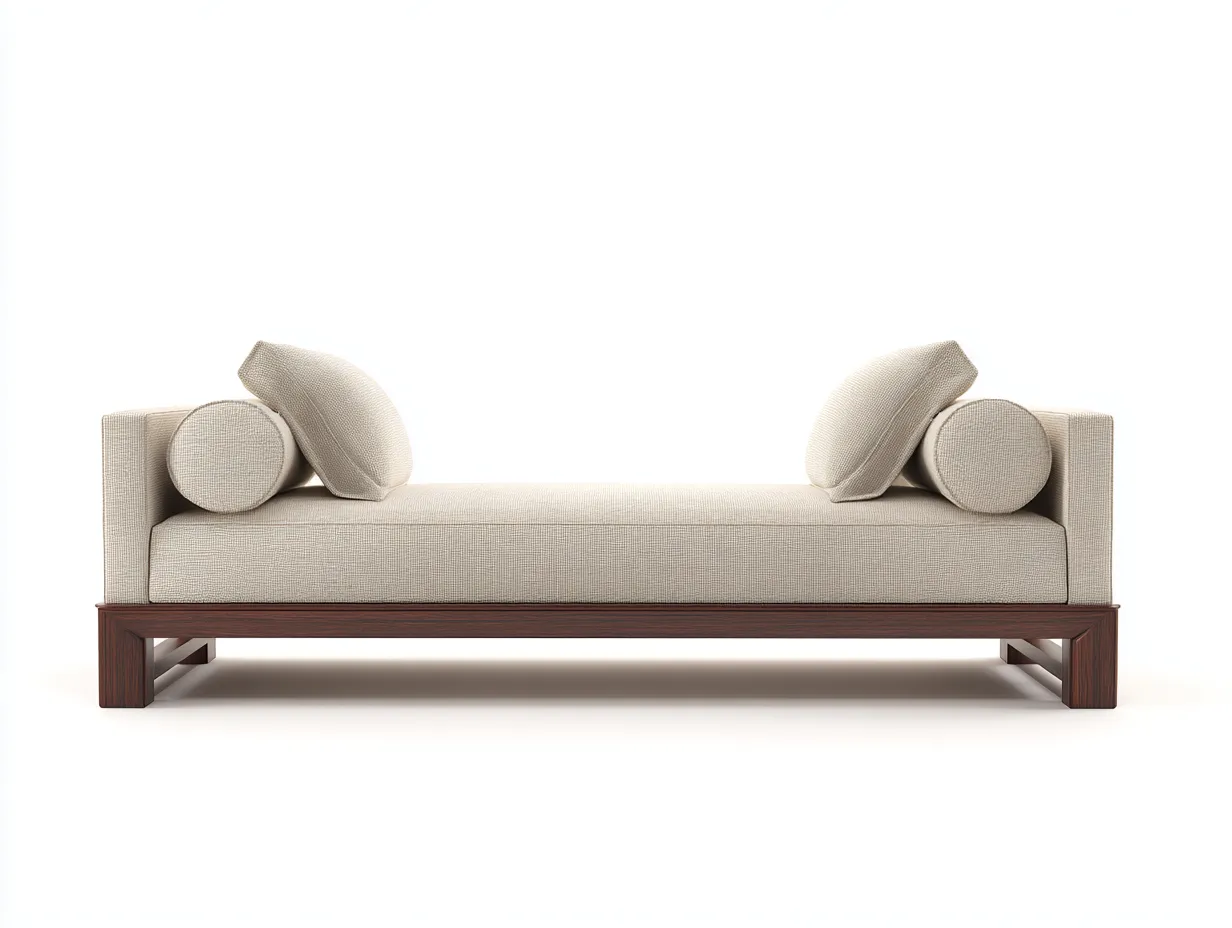 Bank Stoffbezug 164x46x54 cm - Beige und Dunkelbraun - für Schlafzimmer im eleganten Rahmendesign-Havoraminest