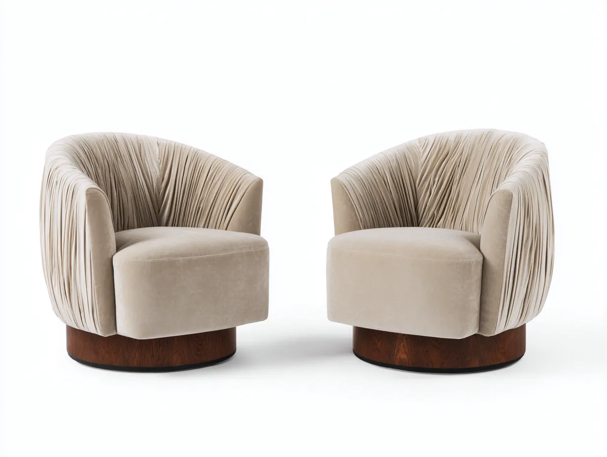 Sessel 2er-Set Samt 78x76x74 cm - Beige und Braun - drehbar für Wohnzimmer-Havoraminest