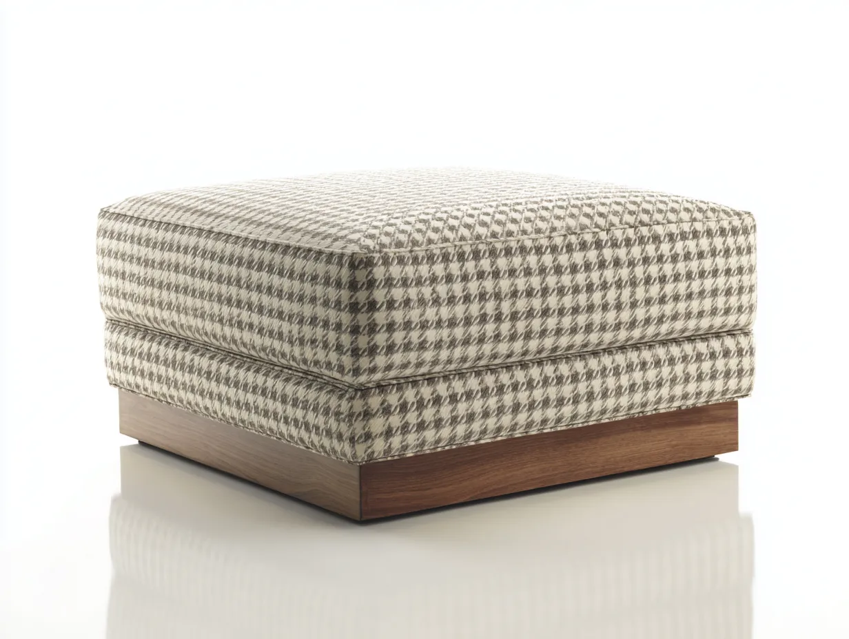 Fußbank Stoffbezug 68x68x42 cm - Beige und Braun - für Wohnzimmer im gepolsterten Quadratdesign-Havoraminest