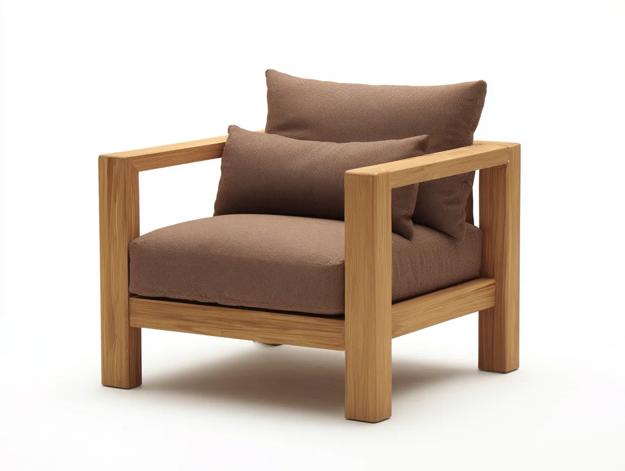 Loungesessel aus Teakholz und Geflecht 82x78x76 cm - Natur und Braun - für Garten und Terrasse im kubischen Design-Sanorihome