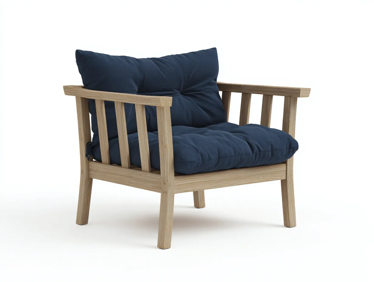 Loungesessel aus Holz 78x82x84 cm - Natur und Blau - für Garten und Terrasse im offenen Rahmendesign-Sanorihome