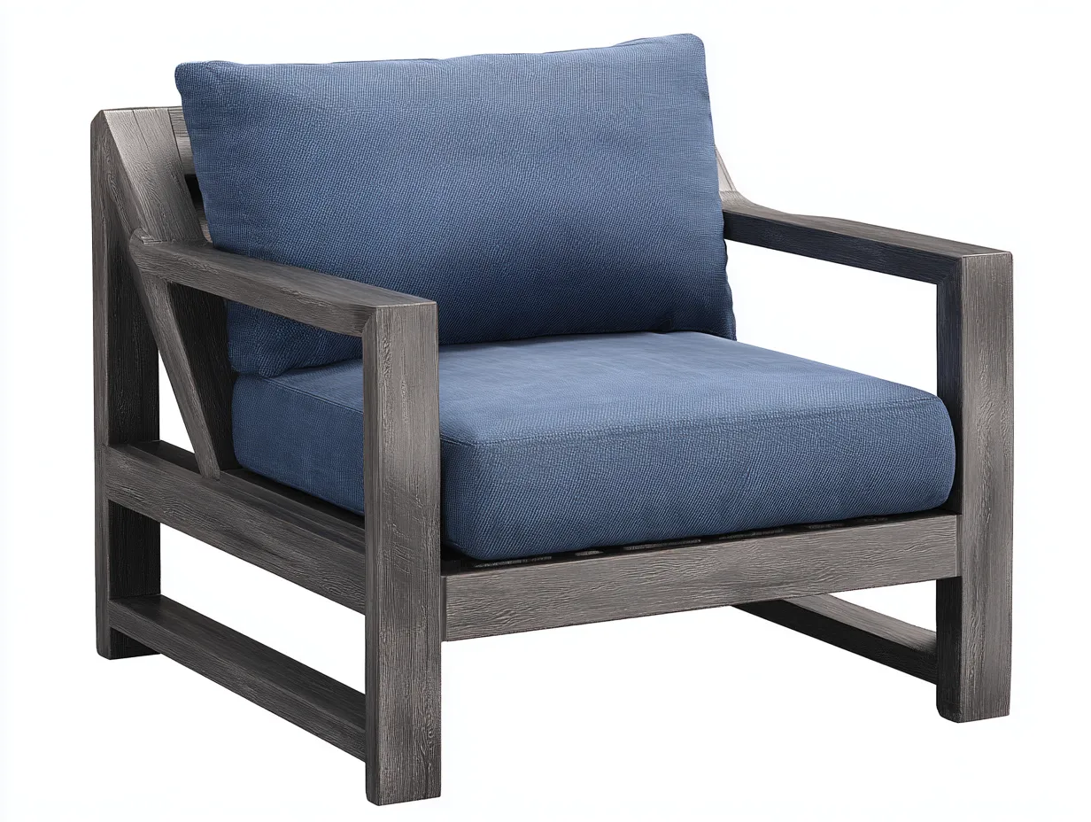 Loungesessel aus Holz 80x78x79 cm - Dunkelgrau und Blau - für Terrasse und Garten mit offener Seitenkonstruktion-Sanorihome
