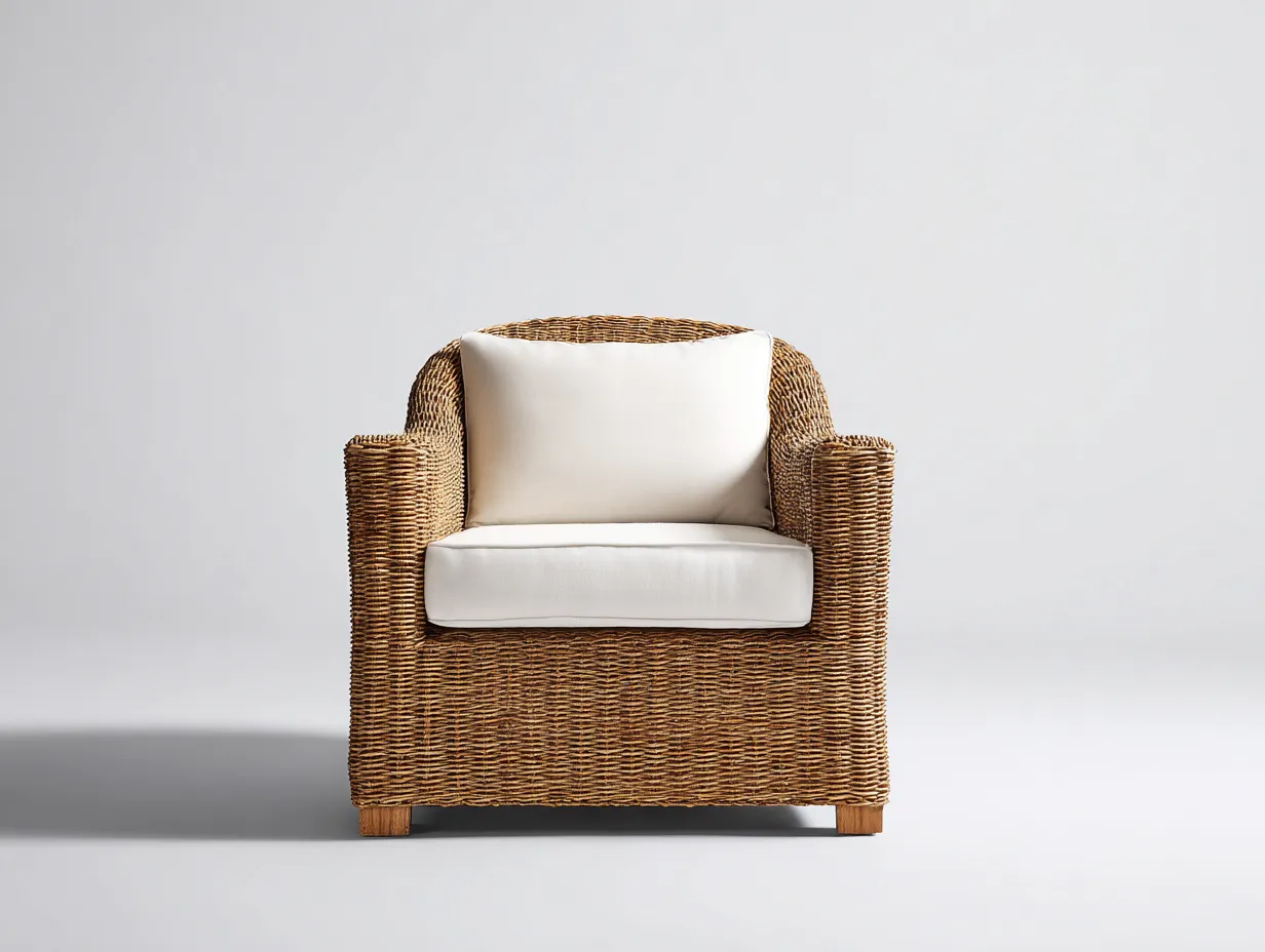 Loungesessel aus Polyrattan 84x83x79 cm - Natur und Weiß - für Garten und Terrasse mit geradlinigem Flechtdesign-Sanorihome