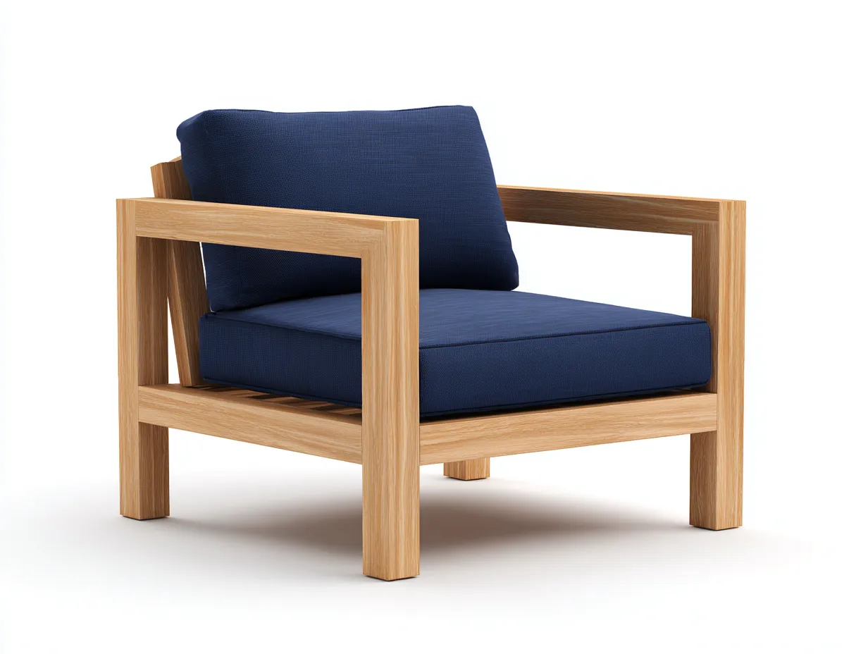 Loungesessel aus Holz 80x79x76 cm - Natur und Blau - für Garten und Terrasse mit kubischer Form-Sanorihome