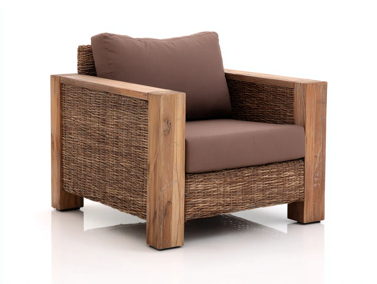 Loungesessel aus Teakholz 80x78x77 cm - Natur und Braun - für Garten und Terrasse mit schlanker Armlehne-Sanorihome