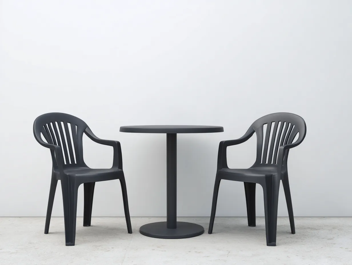 Essgruppe Kunststoff 80x80x74 cm - dunkelgrau - Outdoor-Set mit Rundtisch-Sanorihome