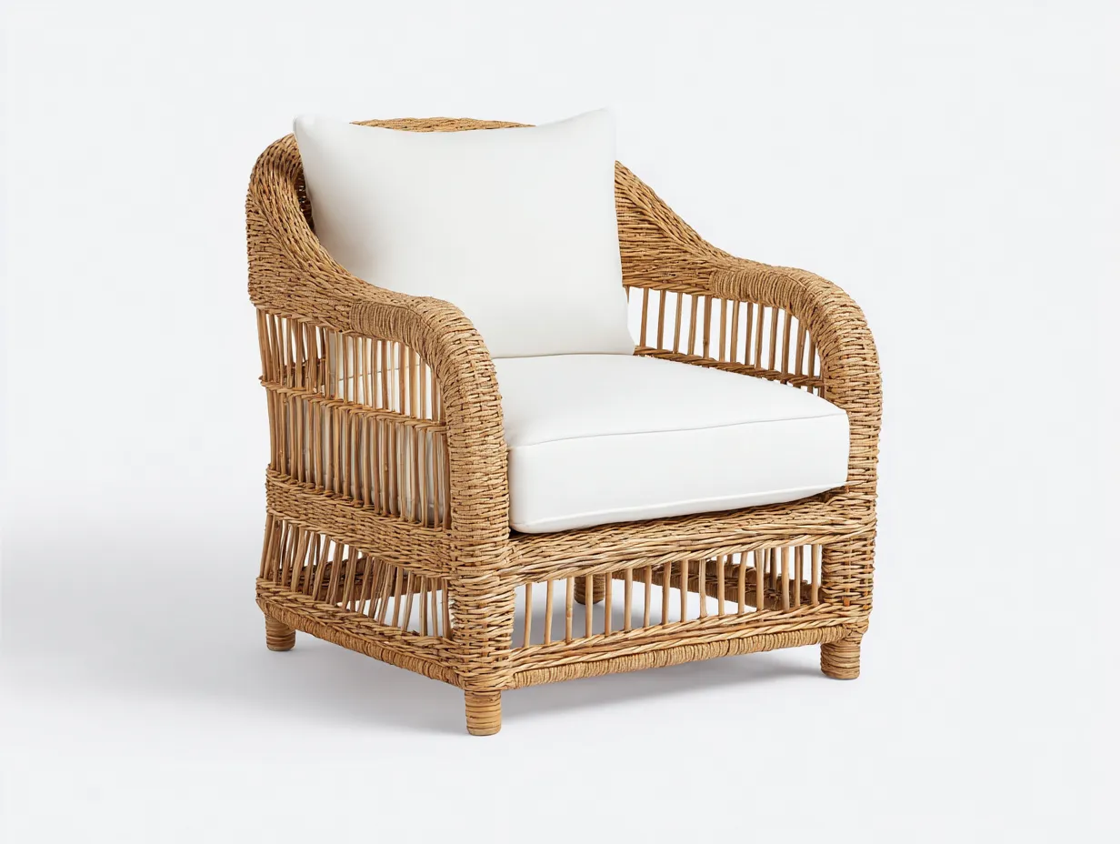 Loungesessel aus Polyrattan 86x84x78 cm - Natur und Weiß - für Garten und Terrasse im kompakten Outdoorstil-Sanorihome